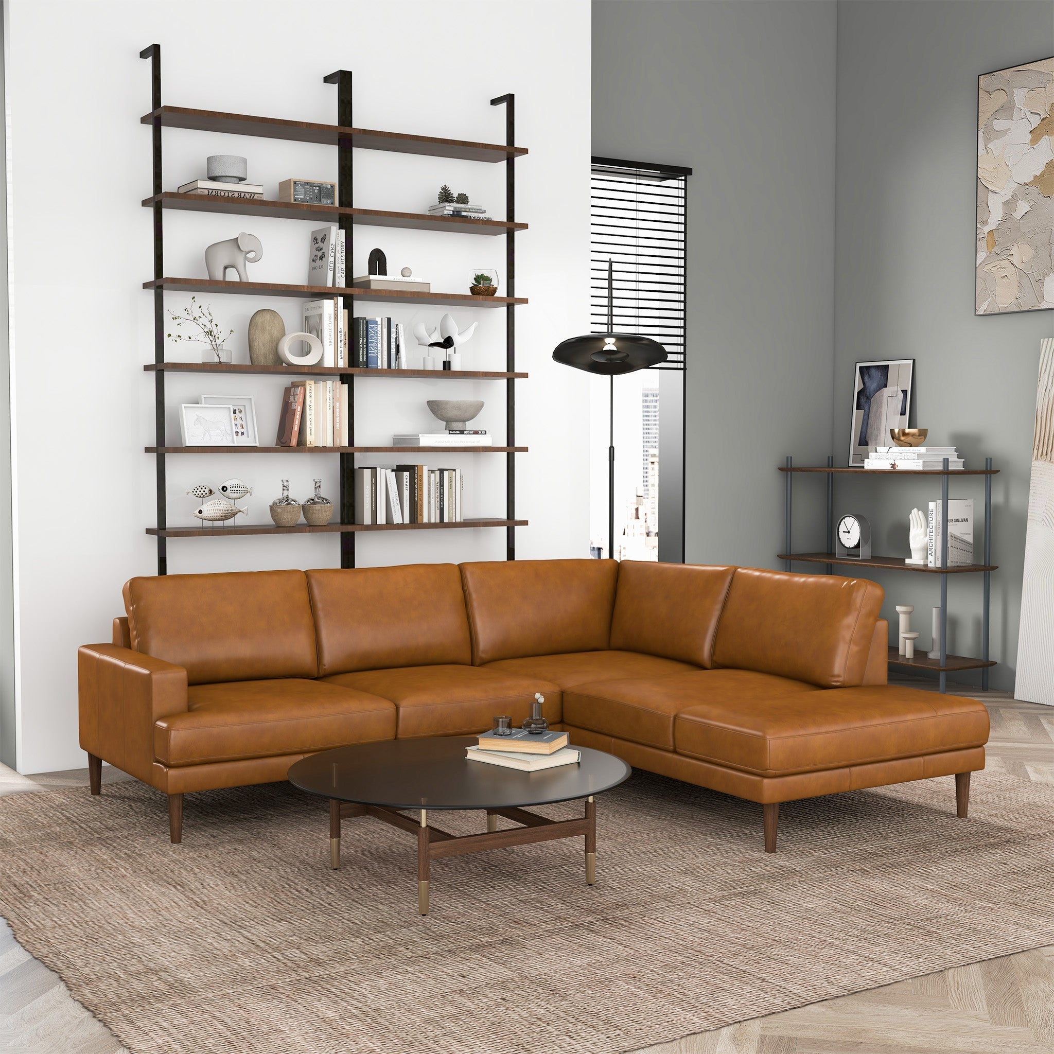 Corbin Right-Facing Tan Leather Sectional Sofa