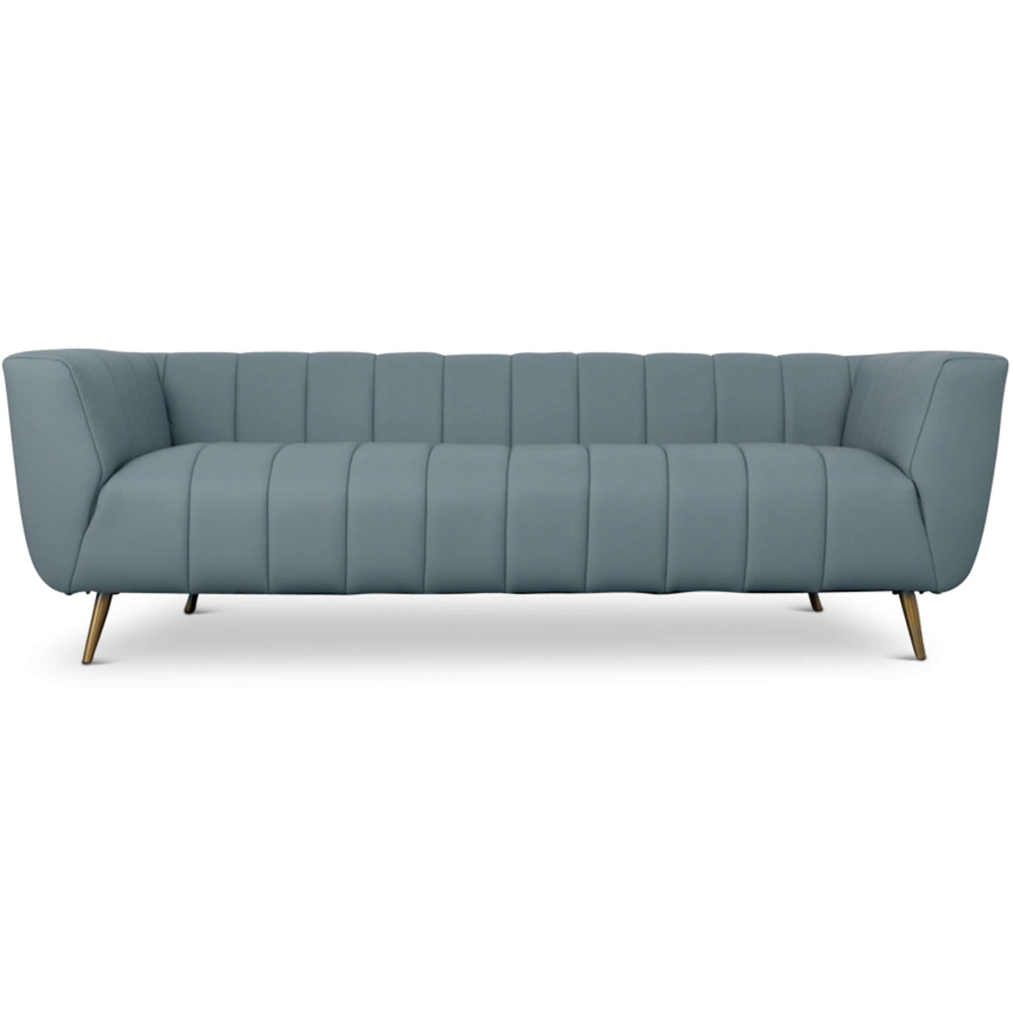 LaMattina Genuine Italian Blue Leather Channel Tufted Sofa