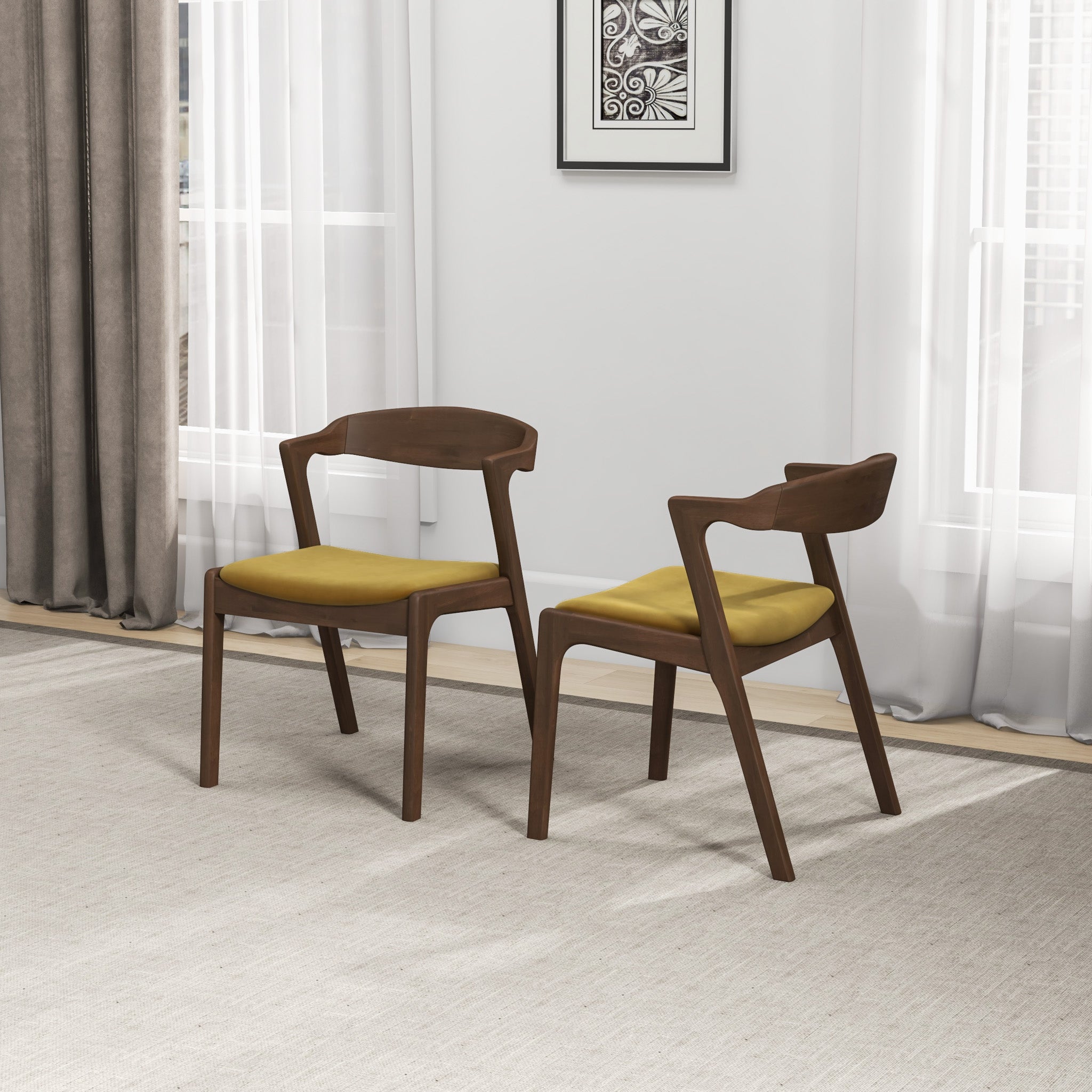 Dakota Dark Yellow Velvet Dining Chair (Set Of 2)