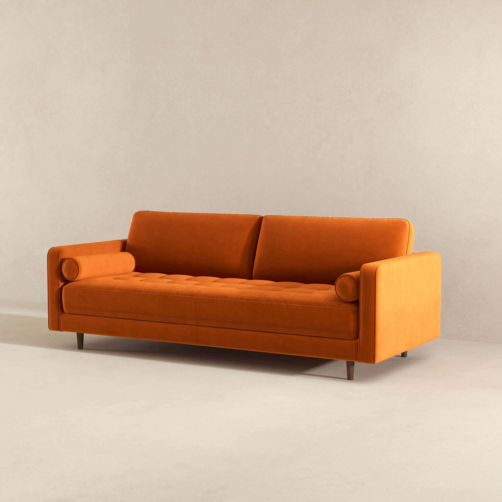 Anthony  Burnt Orange Pillow Back Velvet Sofa