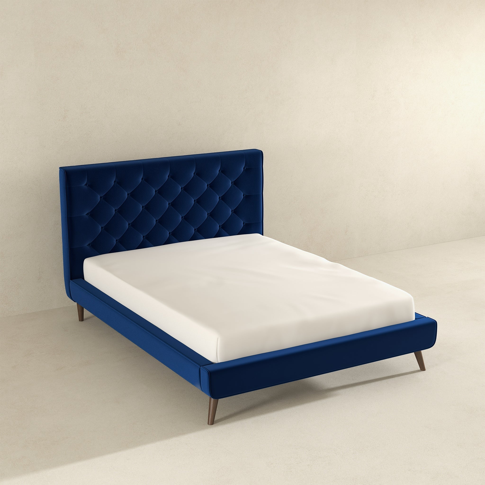 Dillon Blue Velvet Platform Bed (Queen Size)