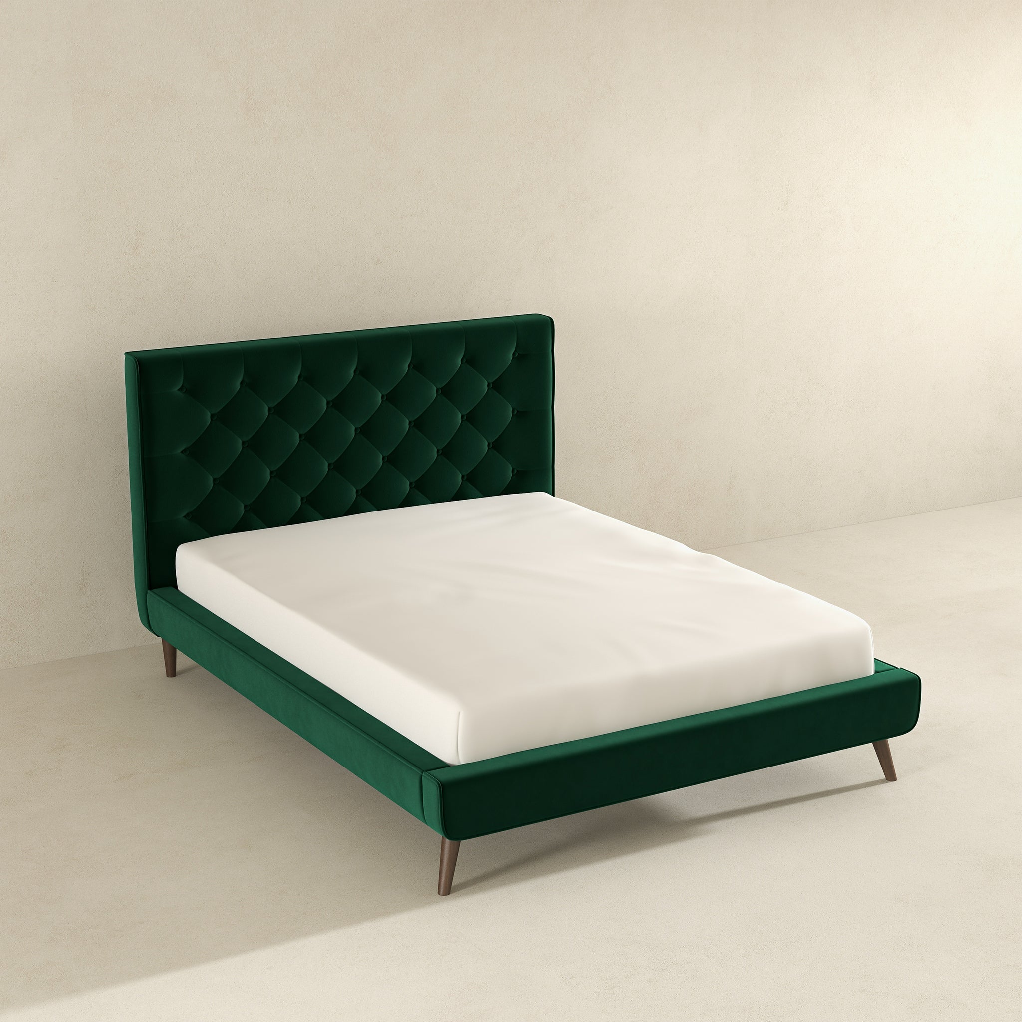 Dillon  Dark Green Velvet Platform Bed (Queen Size)