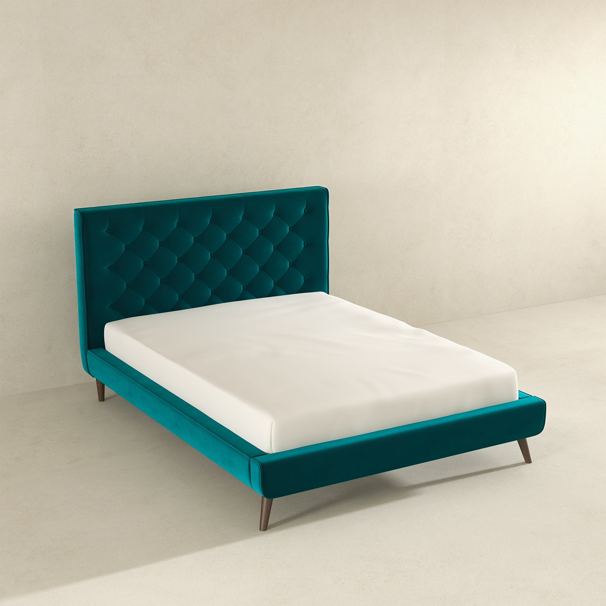 Dillon  Teal Velvet Platform Bed(Queen Size)