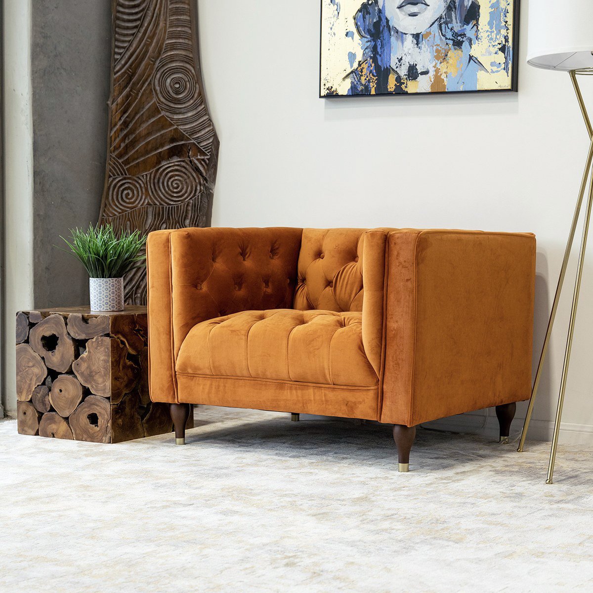 Evelyn Burnt Orange Velvet Lounge Chair