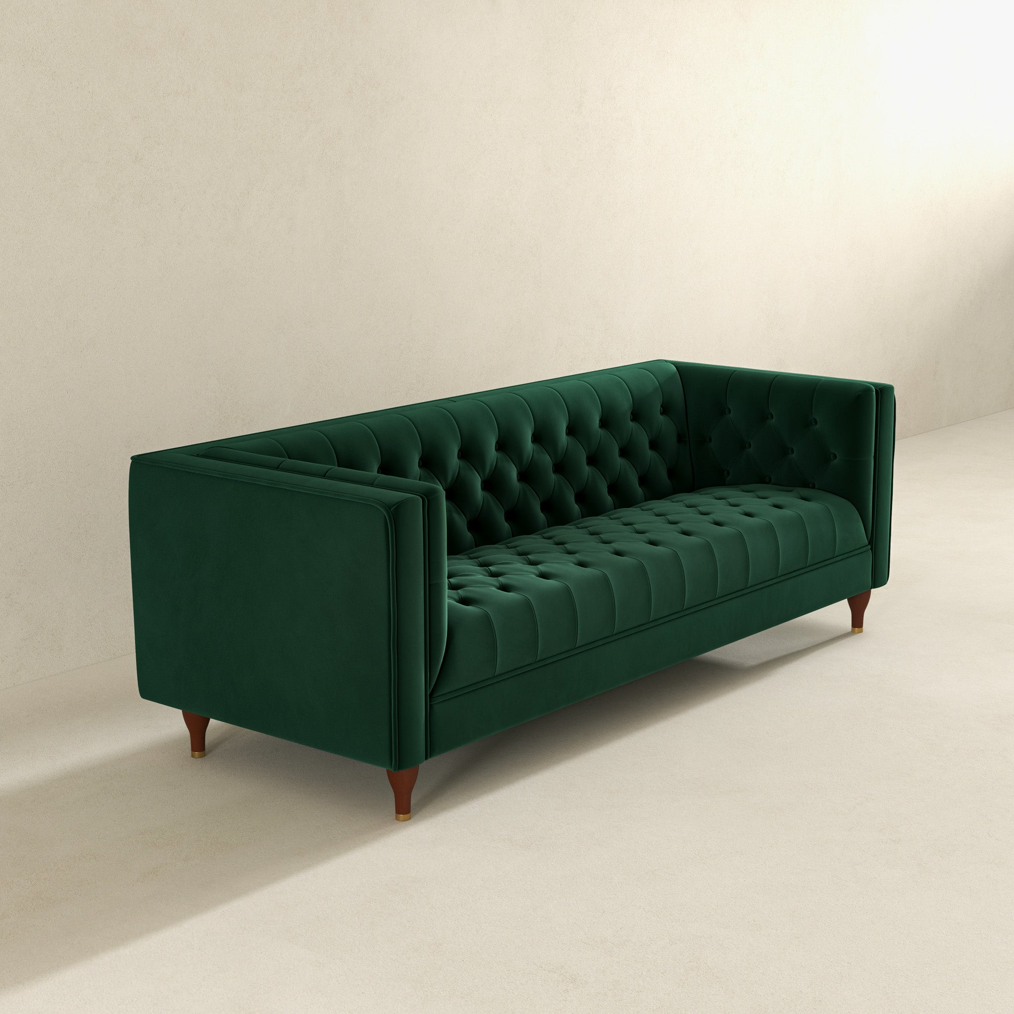 Evelyn Mid Century Modern Dark Green Velvet Luxury Chesterfield Sofa