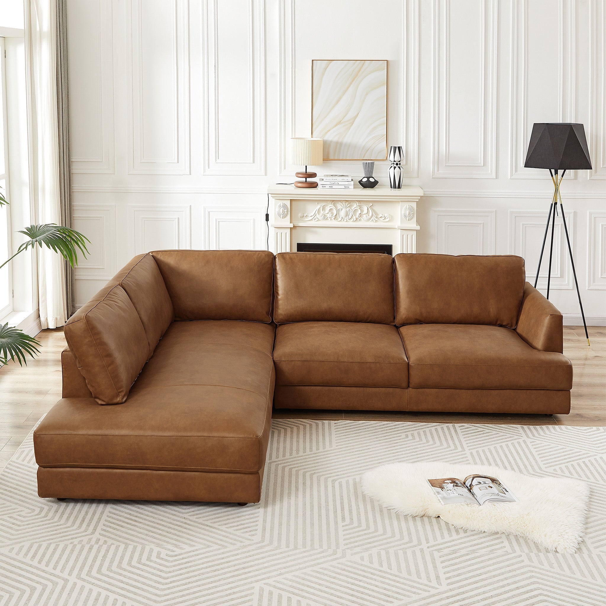 Glander Cognac Leather Sectional Sofa Left Facing