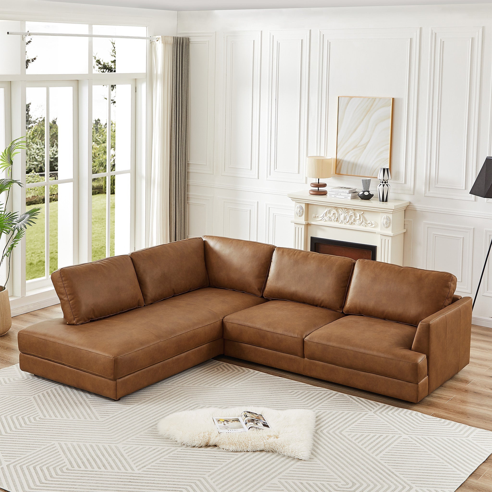 Glander Cognac Leather Sectional Sofa Left Facing