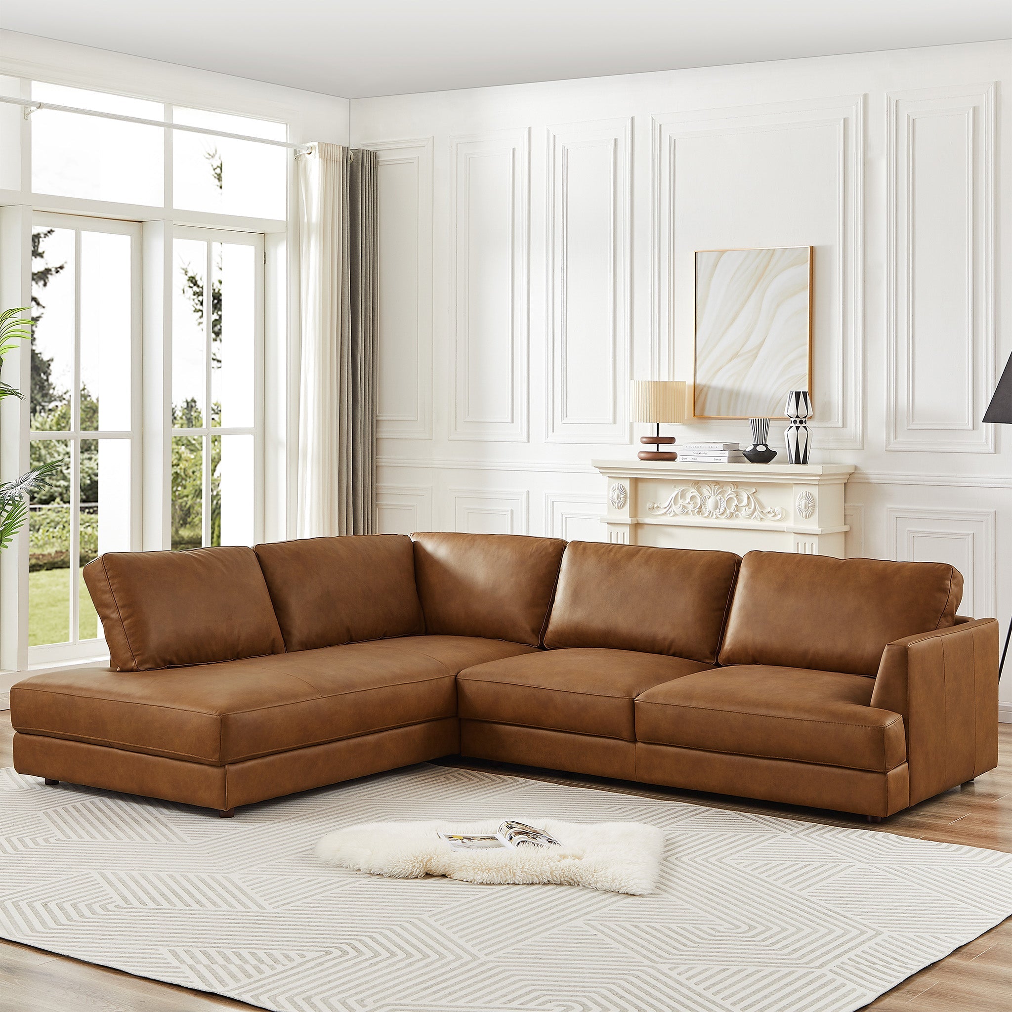 Glander Cognac Leather Sectional Sofa Left Facing