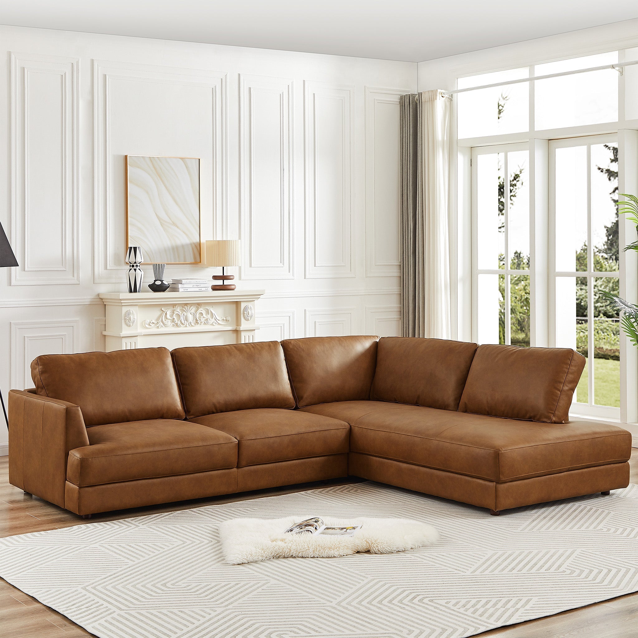 Glander Cognac Leather Sectional Sofa Right Facing