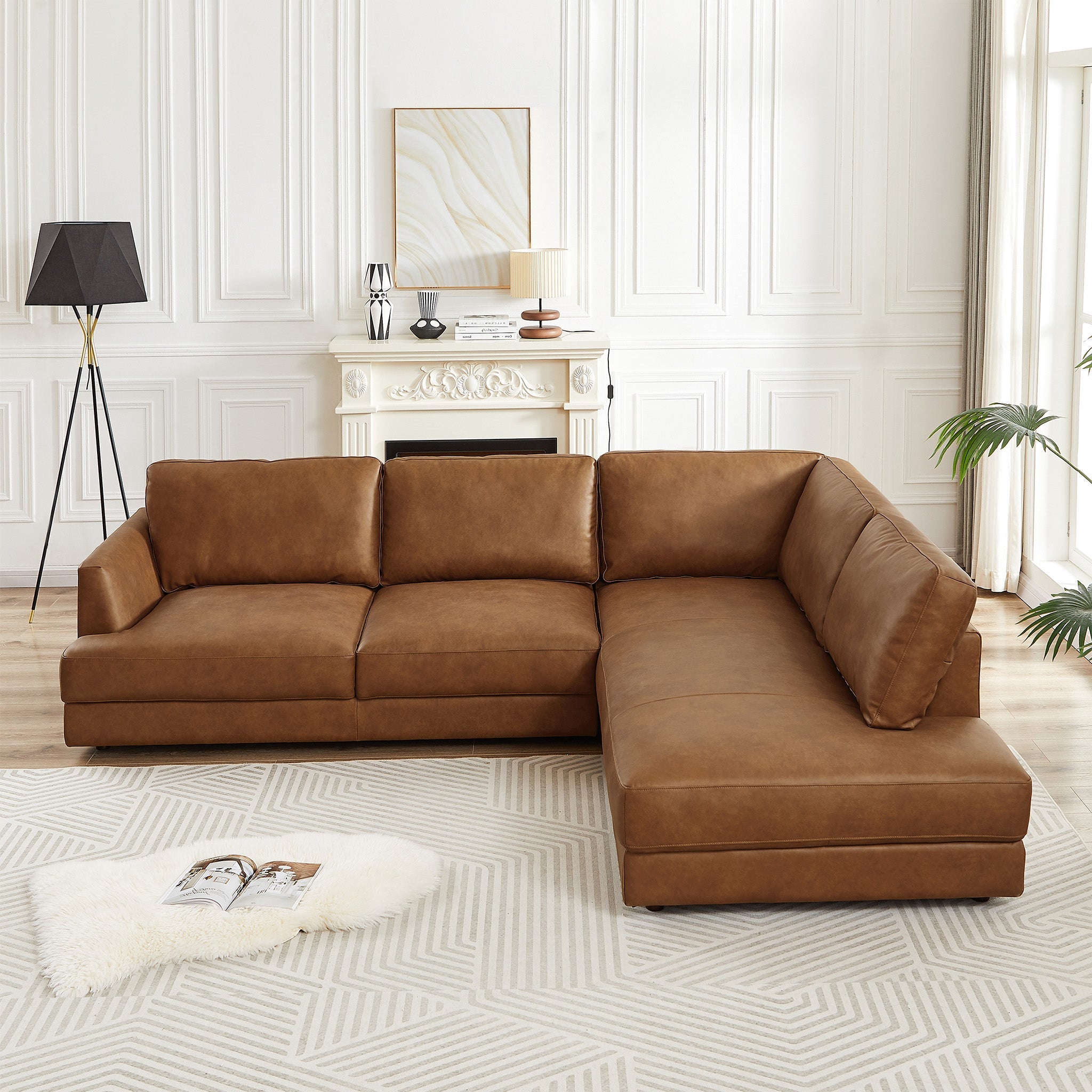 Glander Cognac Leather Sectional Sofa Right Facing