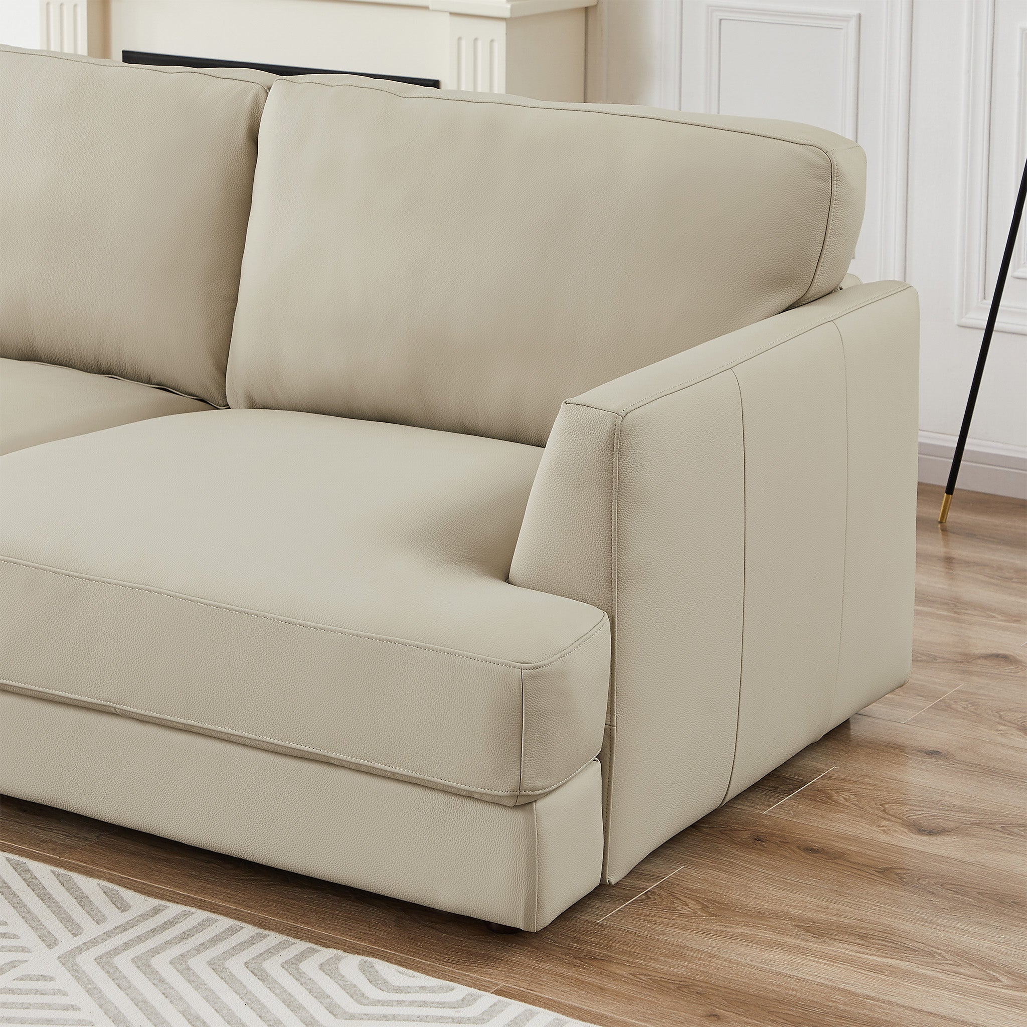 Glander Cream Leather Sectional Sofa Left Facing