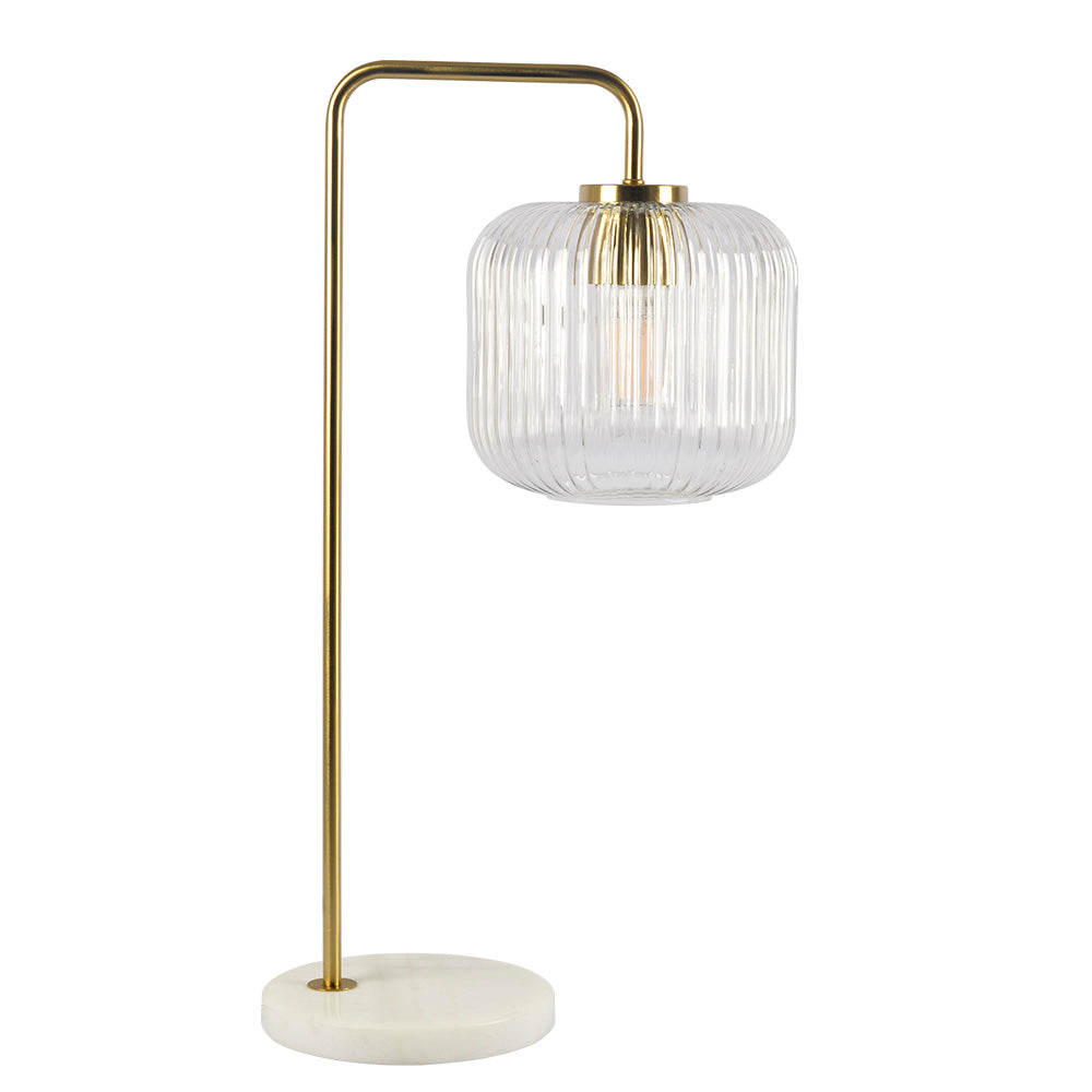 Haven Clear Glass Table Lamp, Gold Brush Metal and Marble Base, Button Control - West Lamp