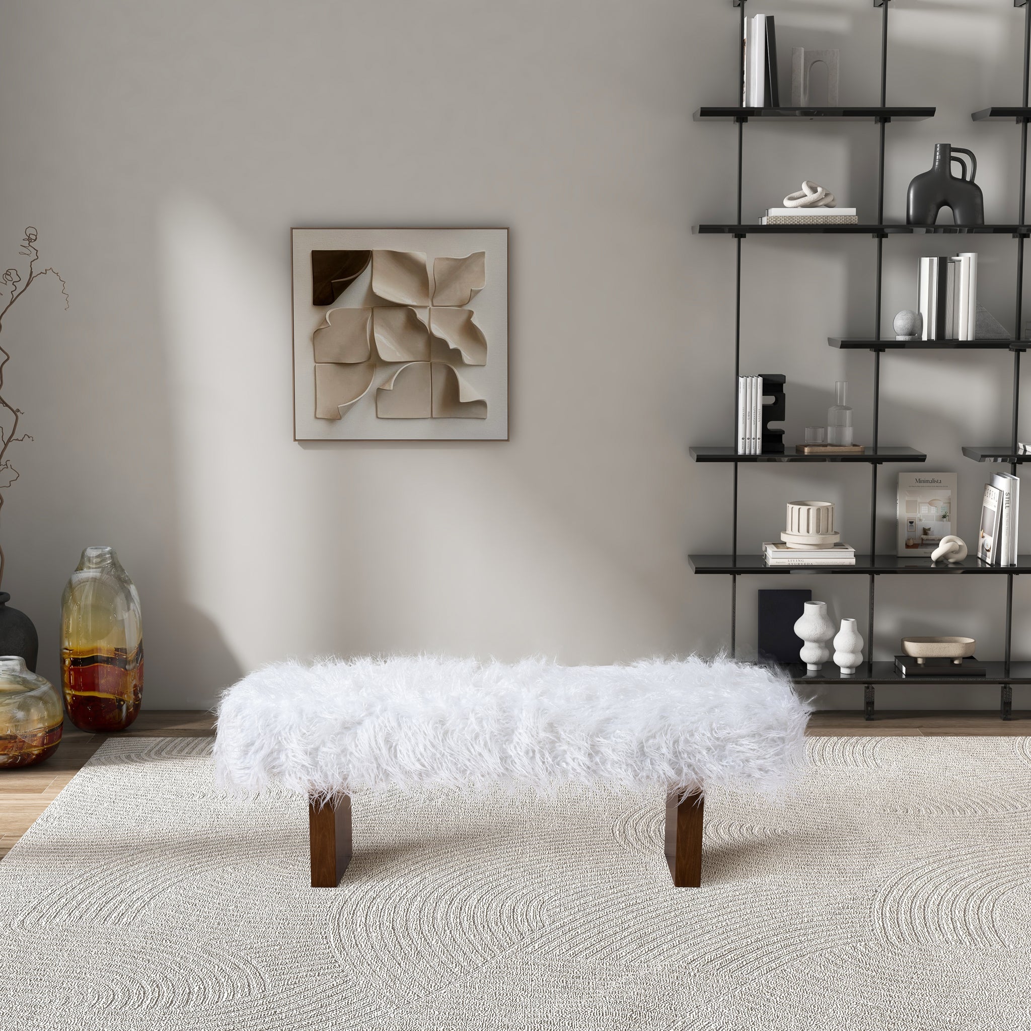 Henley Bench in White Khaki Fur