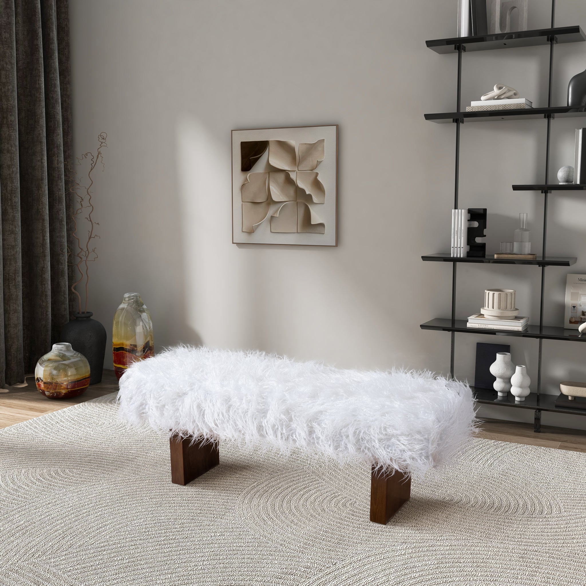 Henley Bench in White Khaki Fur