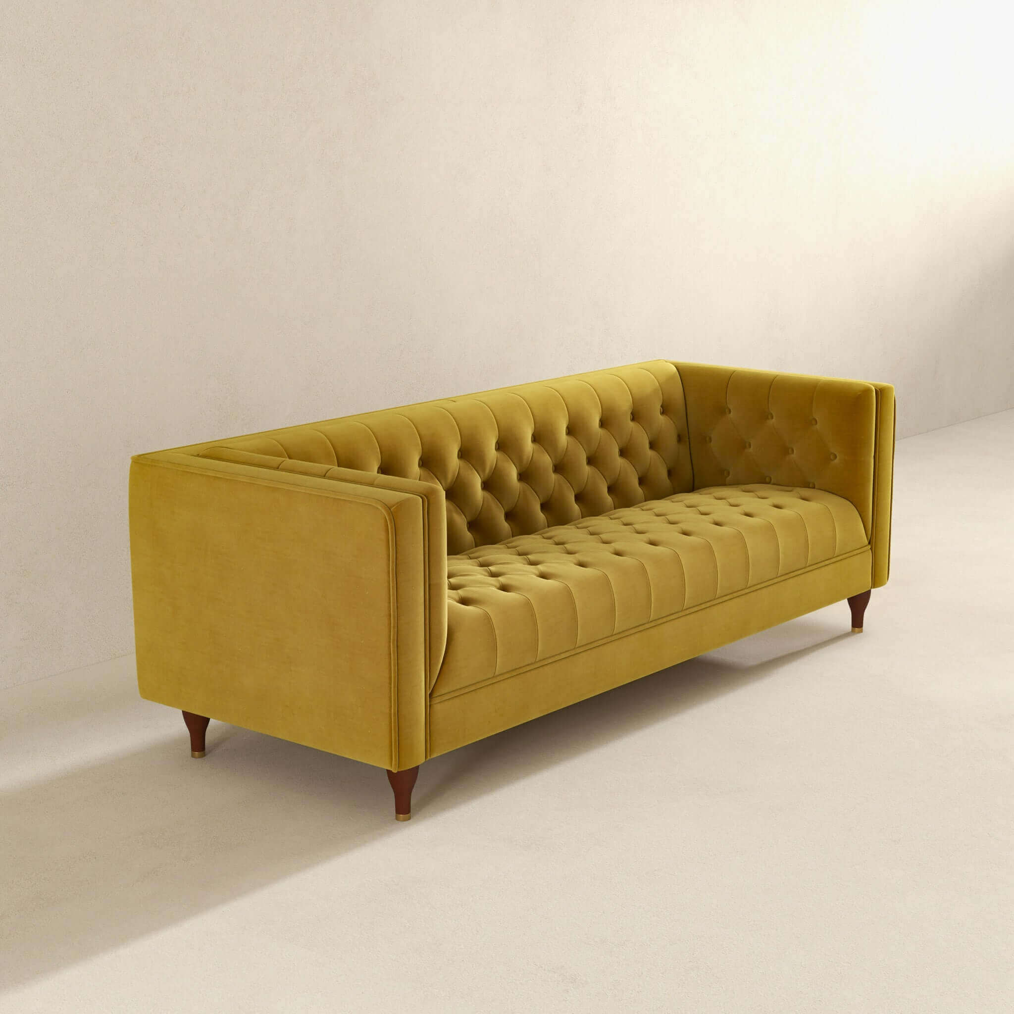 Evelyn Mid Century Modern Yellow Velvet Luxury Chesterfield Sofa