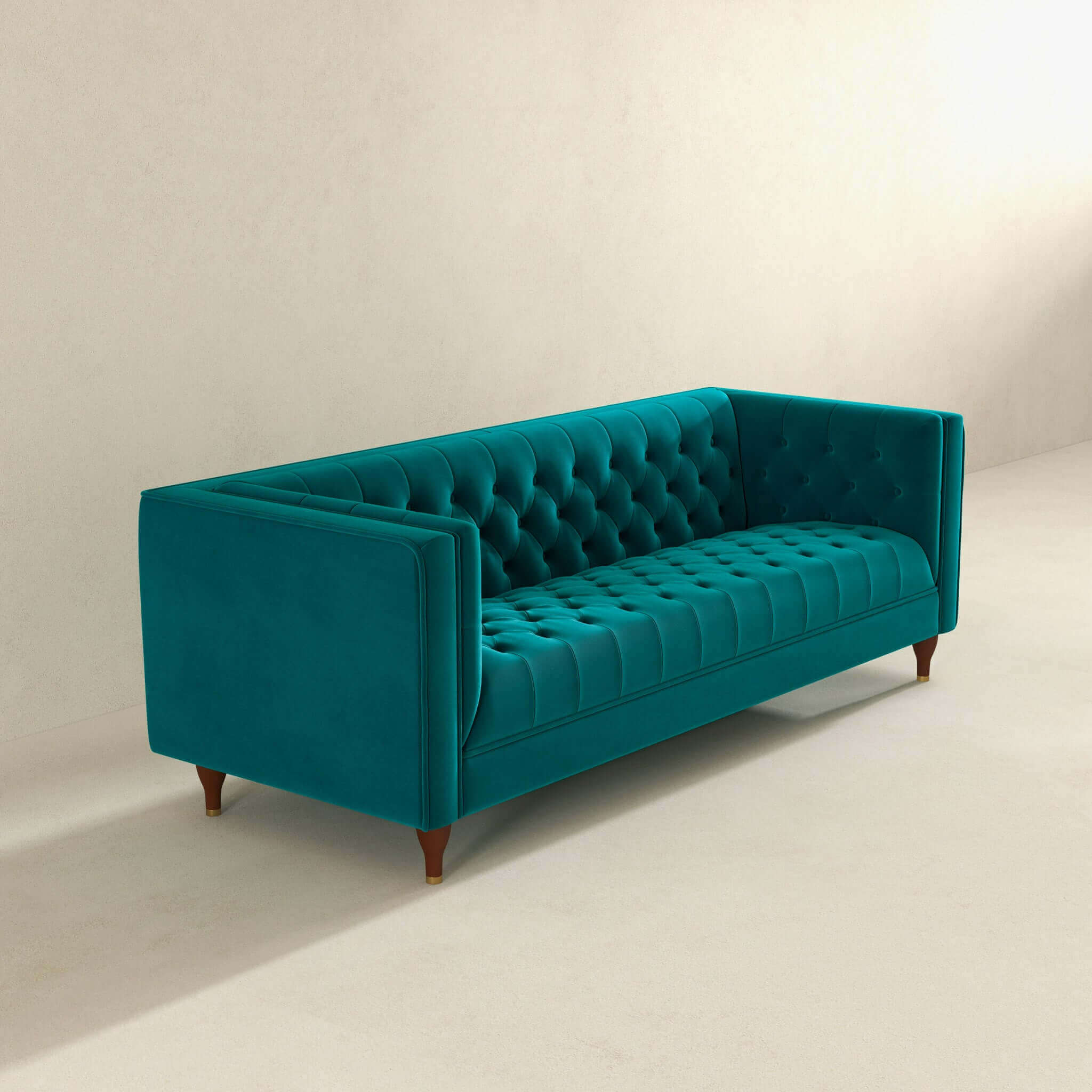 Evelyn Mid Century Modern Teal Velvet Luxury Chesterfield Sofa