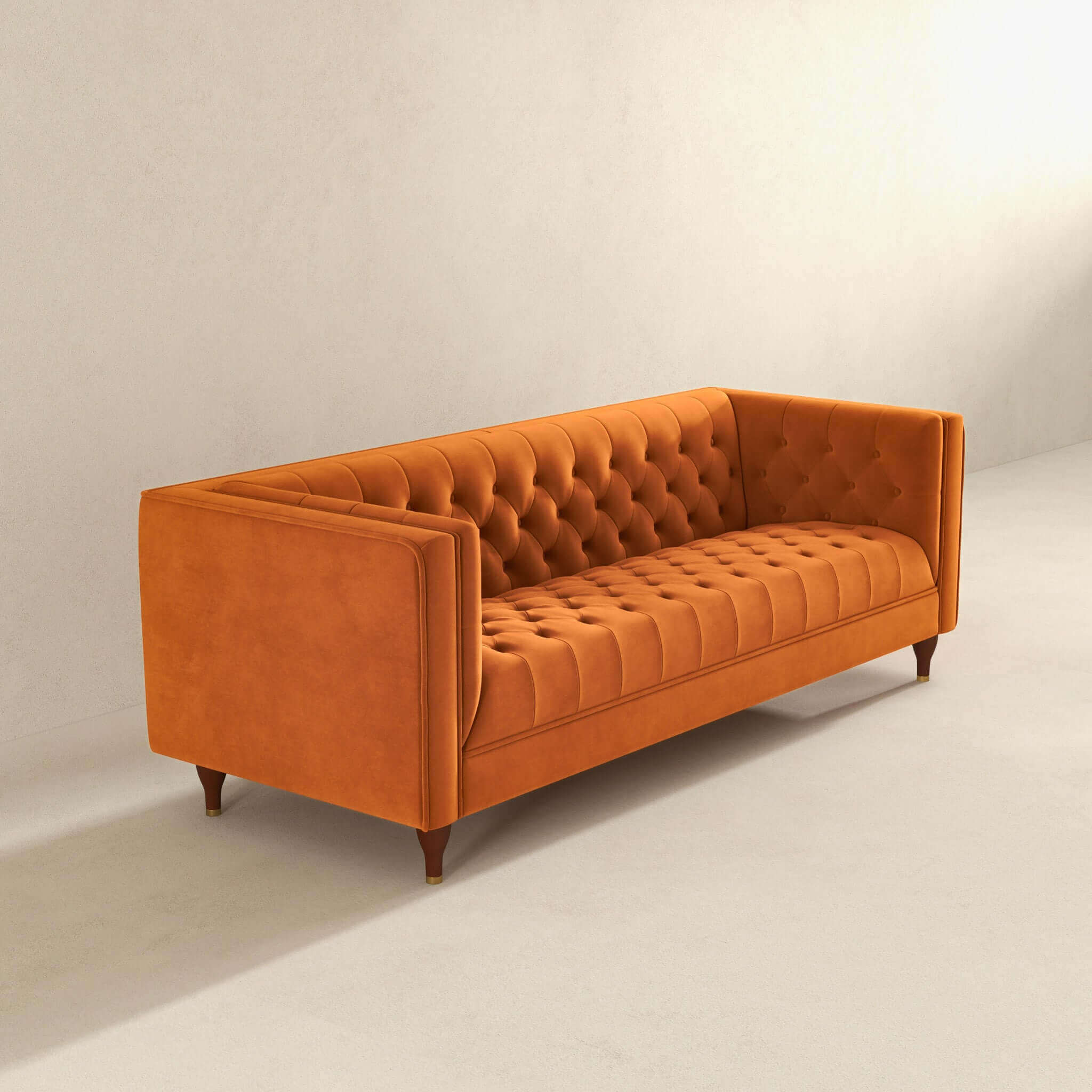 Evelyn Mid Century Modern Burnt Orange Velvet Luxury Chesterfield Sofa