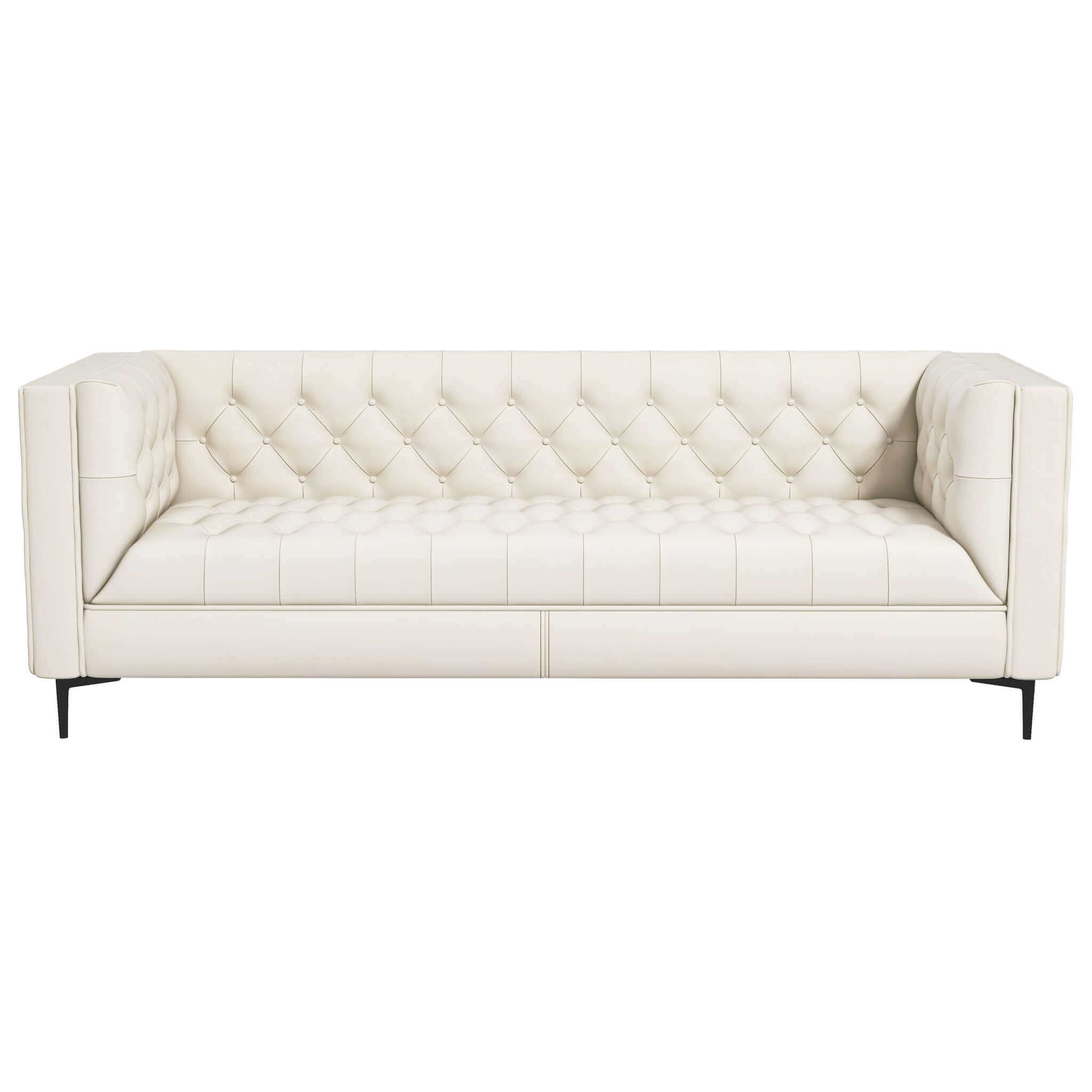 Evelyn Mid Century Modern Cream Leather Luxury Chesterfield Sofa