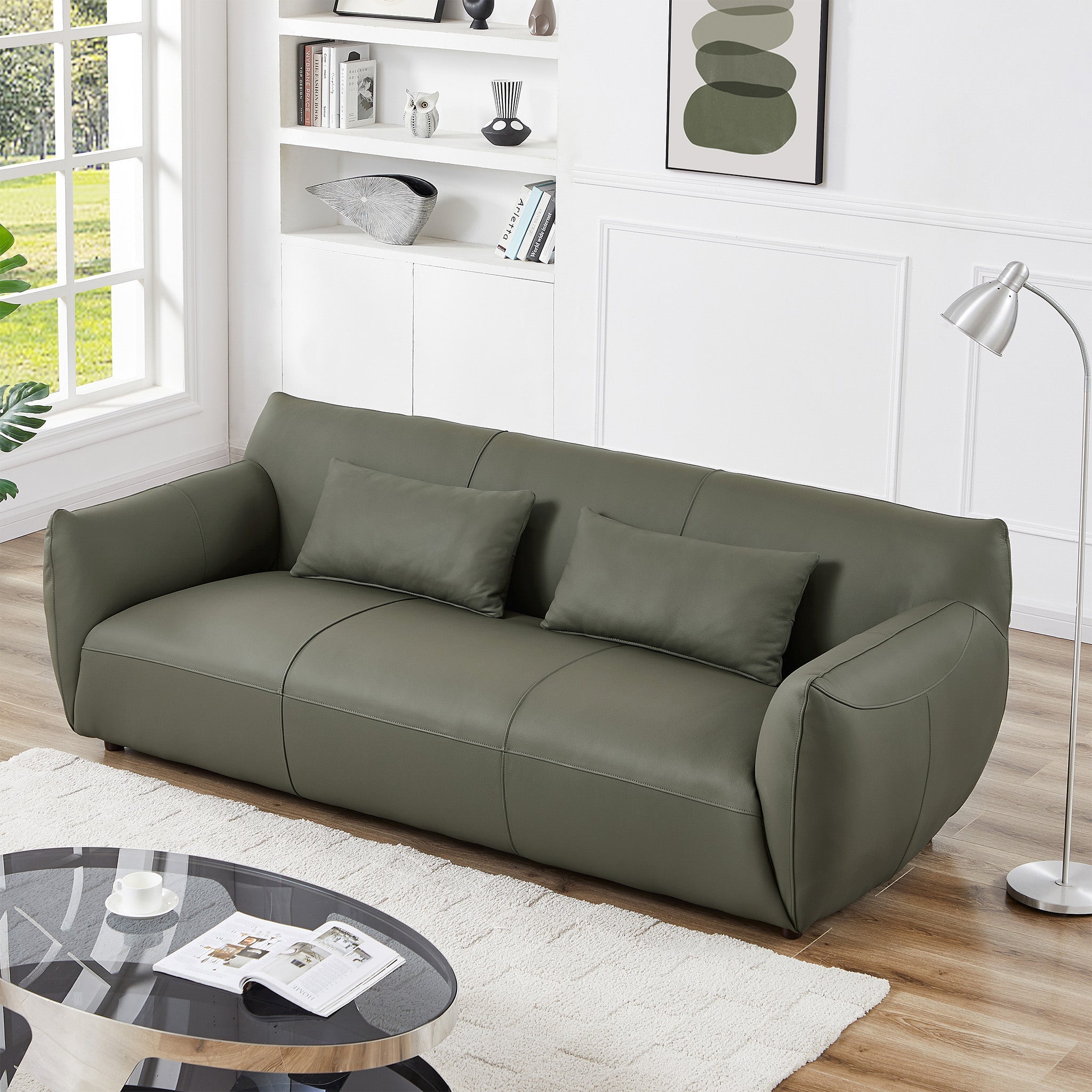 Hughes Olive Green Leather Sofa