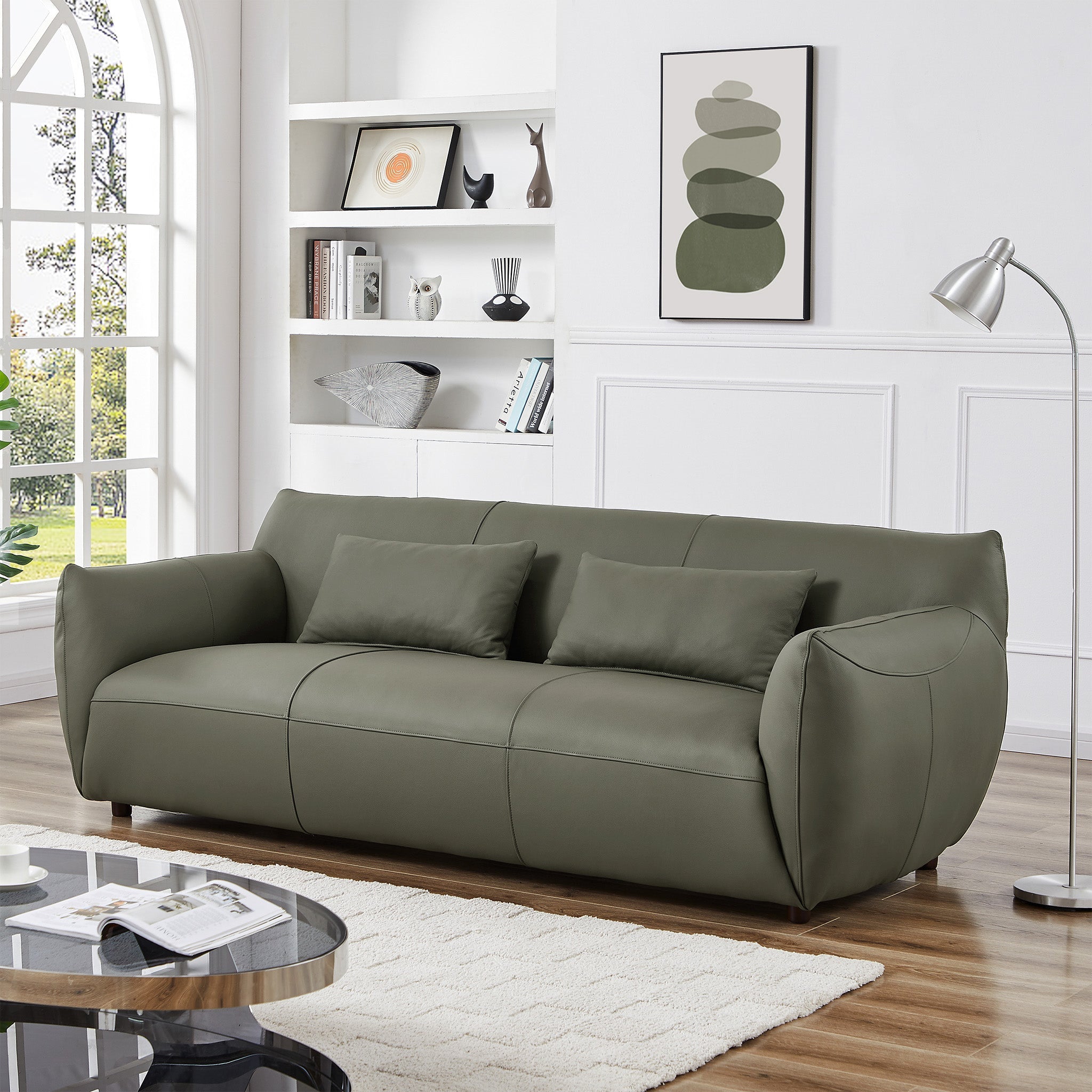 Hughes Olive Green Leather Sofa