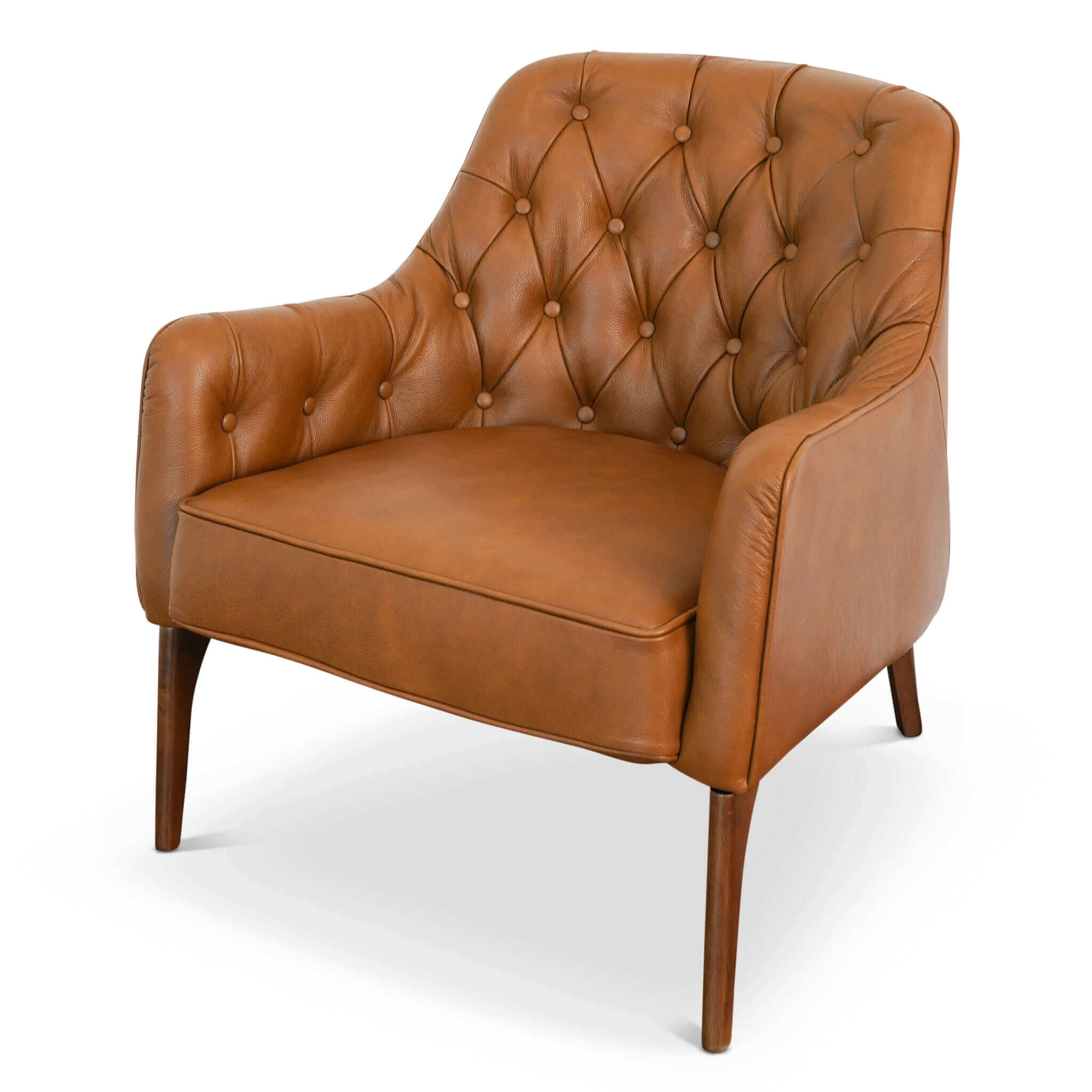 Joshua  Tufted Tan Leather Lounge Chair