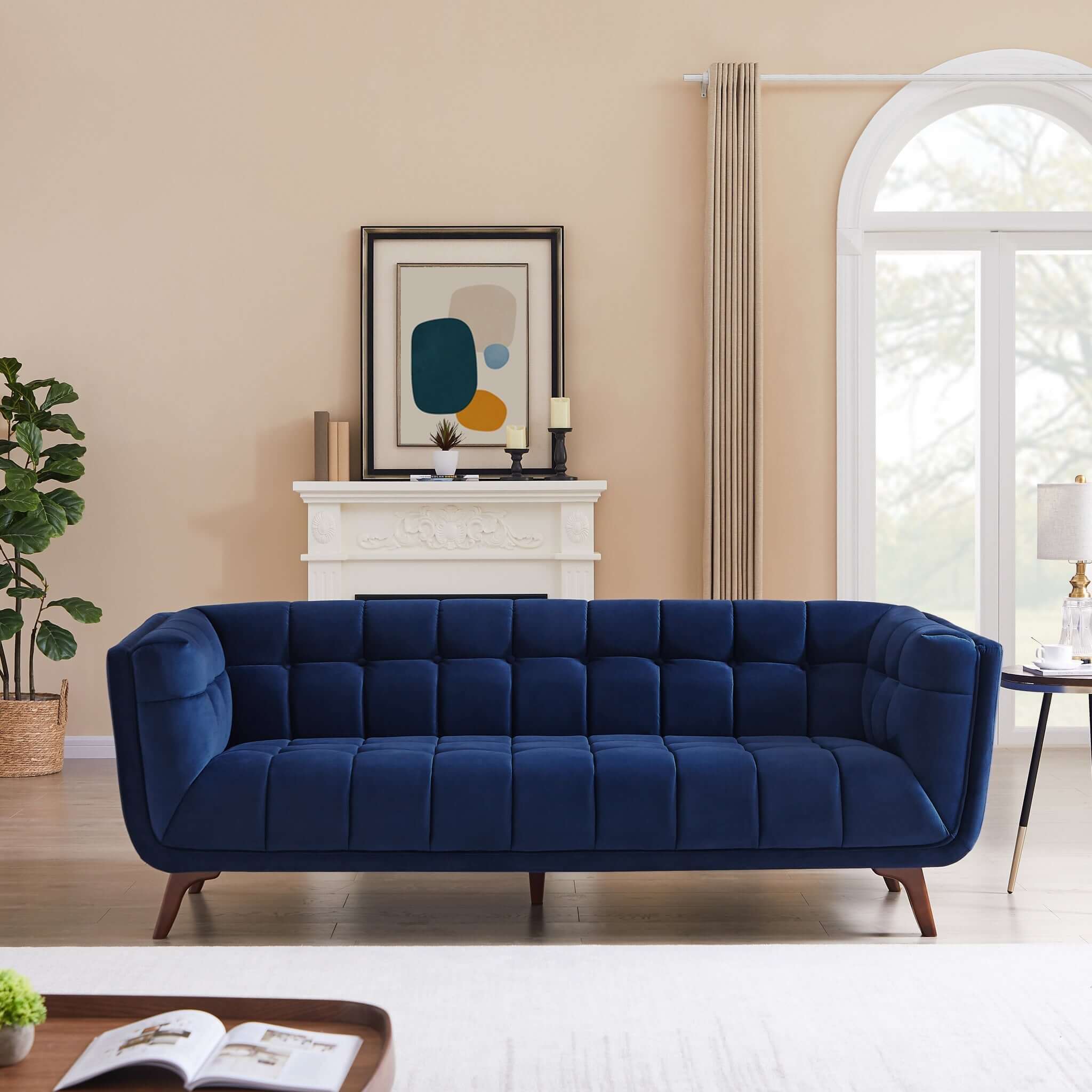 #Color_Blue Velvet Addison Large Sofa 84"