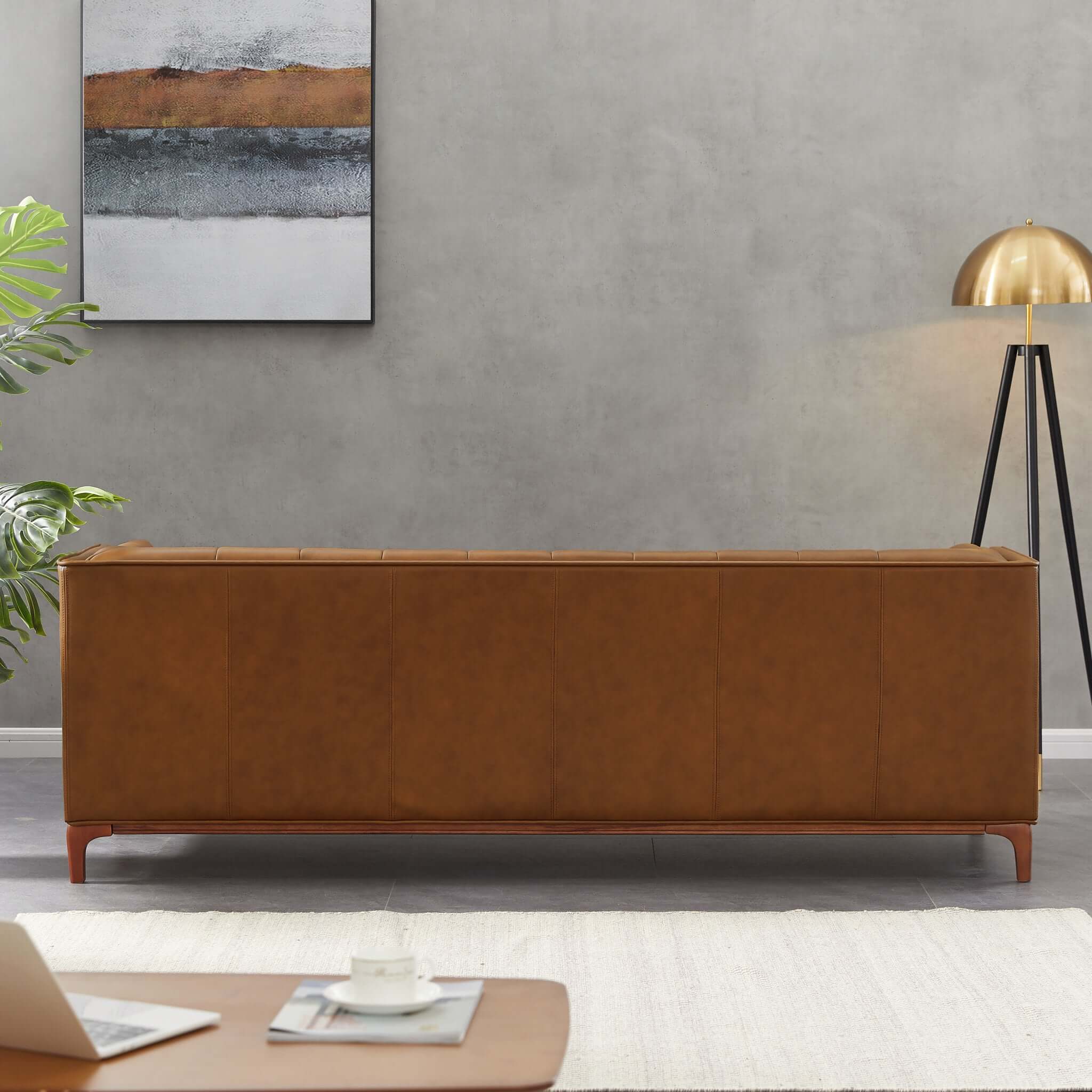 Mara  Tufted Cognac Leather Sofa