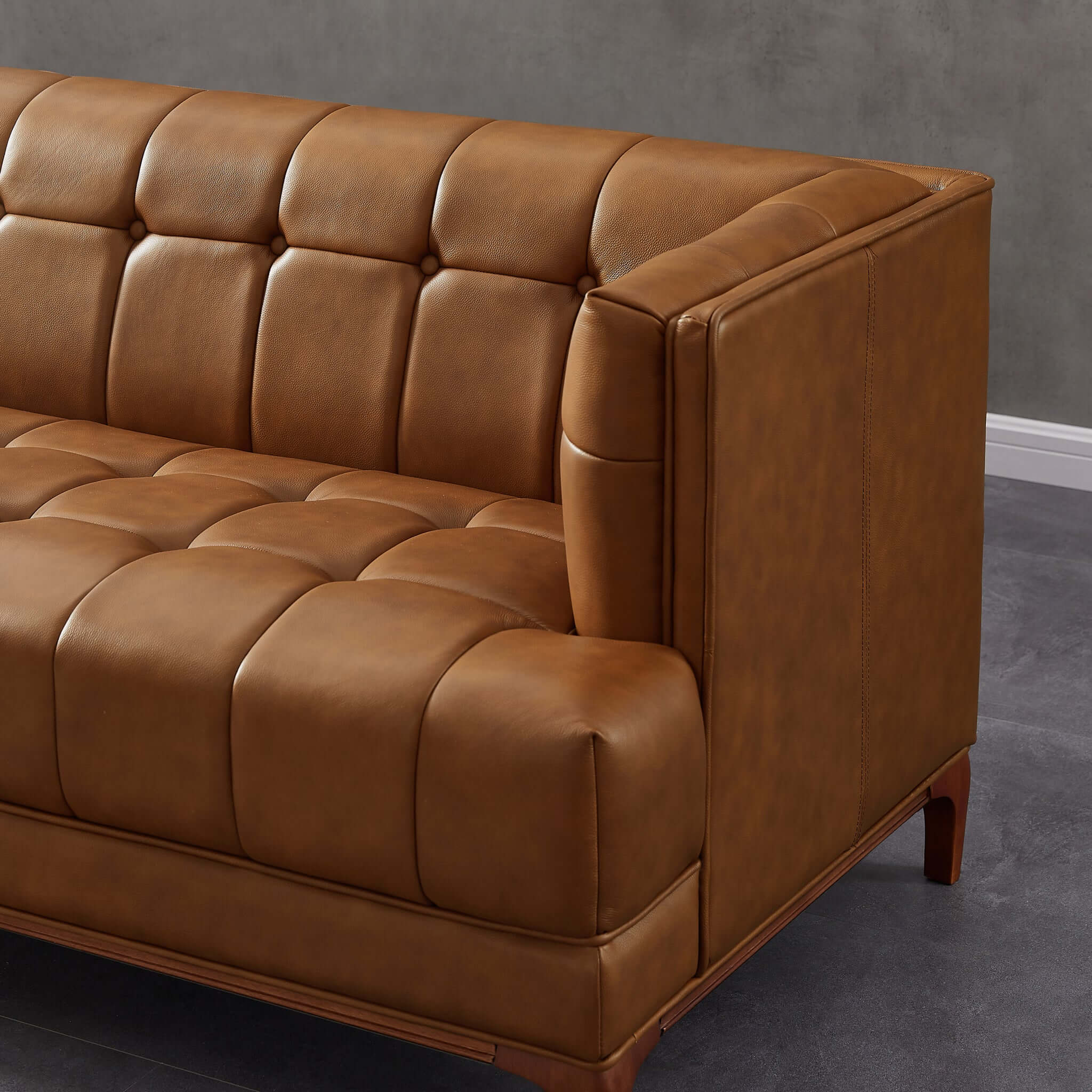 Mara  Tufted Cognac Leather Sofa