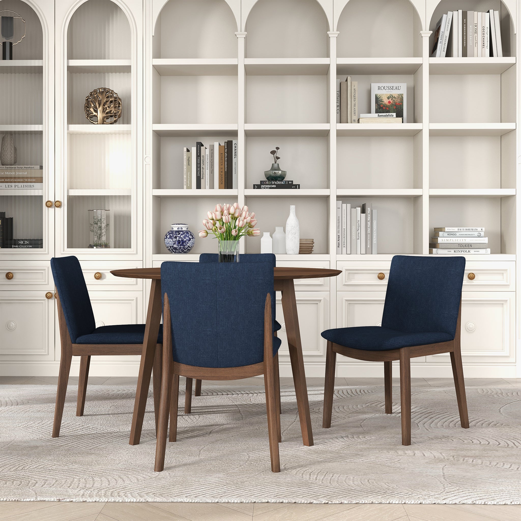 Laura  Blue Linen Solid Wood Dining Chair (Set Of 2)