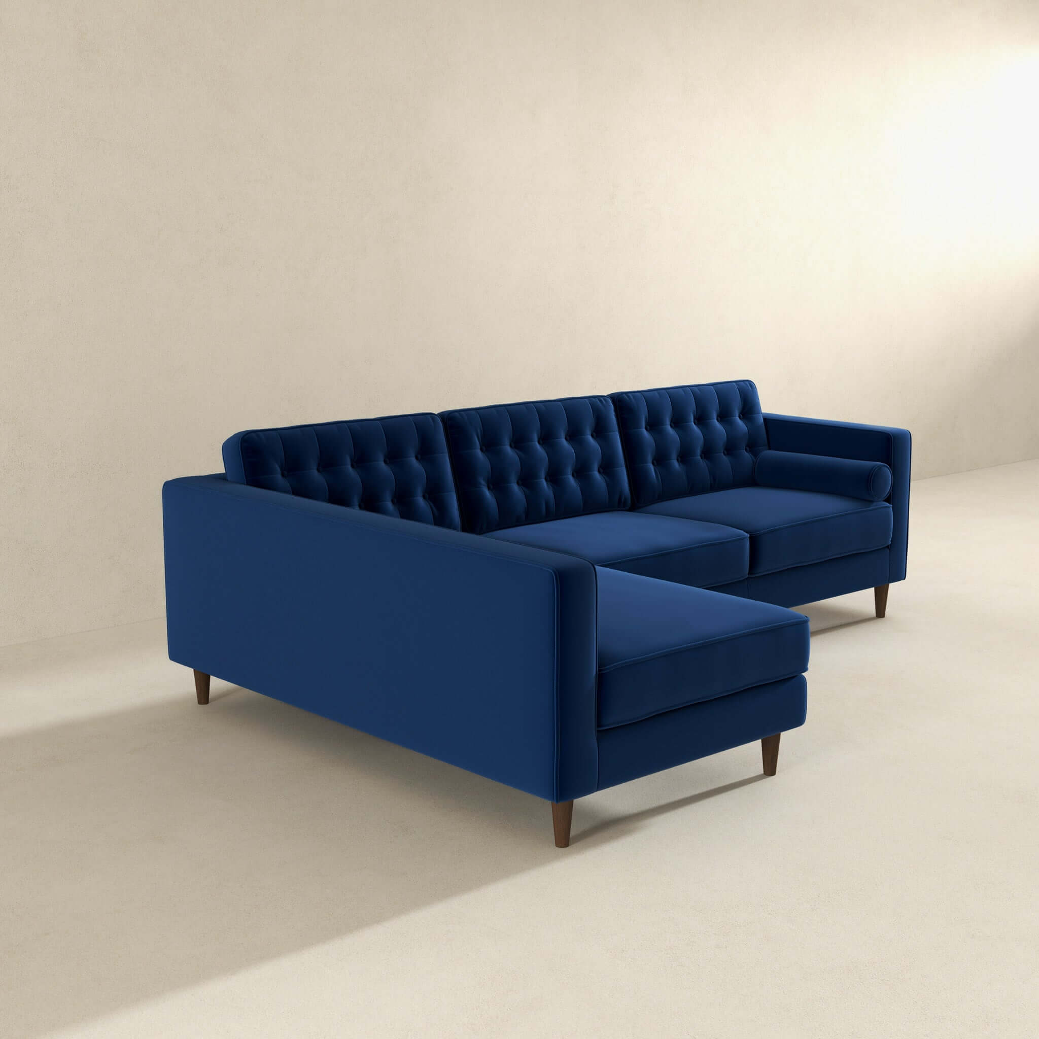 Christian  Blue Velvet Sectional Sofa Left Facing