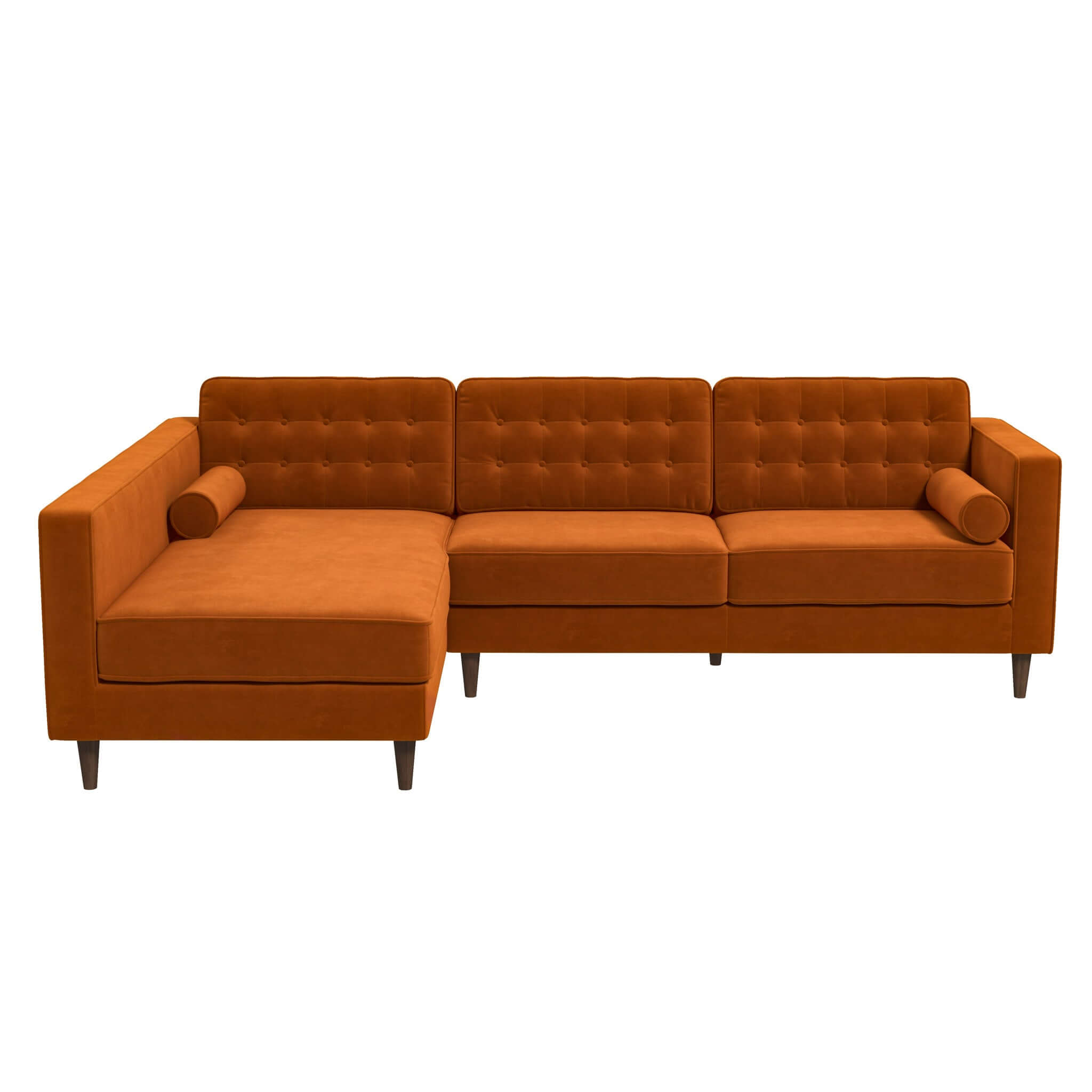 Christian  Burnt Orange Velvet Sectional Sofa Left Facing