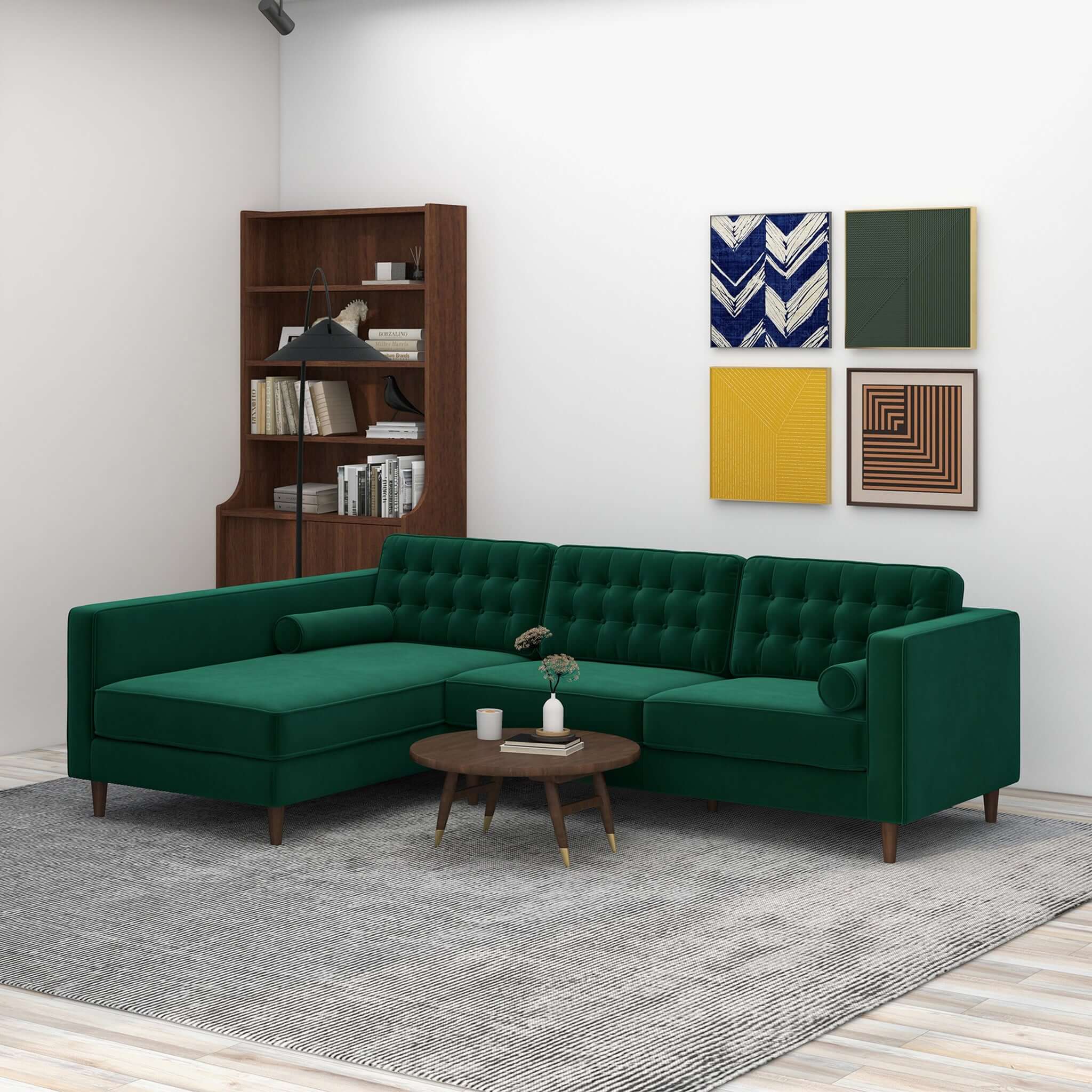 Christian Green Velvet Sectional Sofa Left Facing