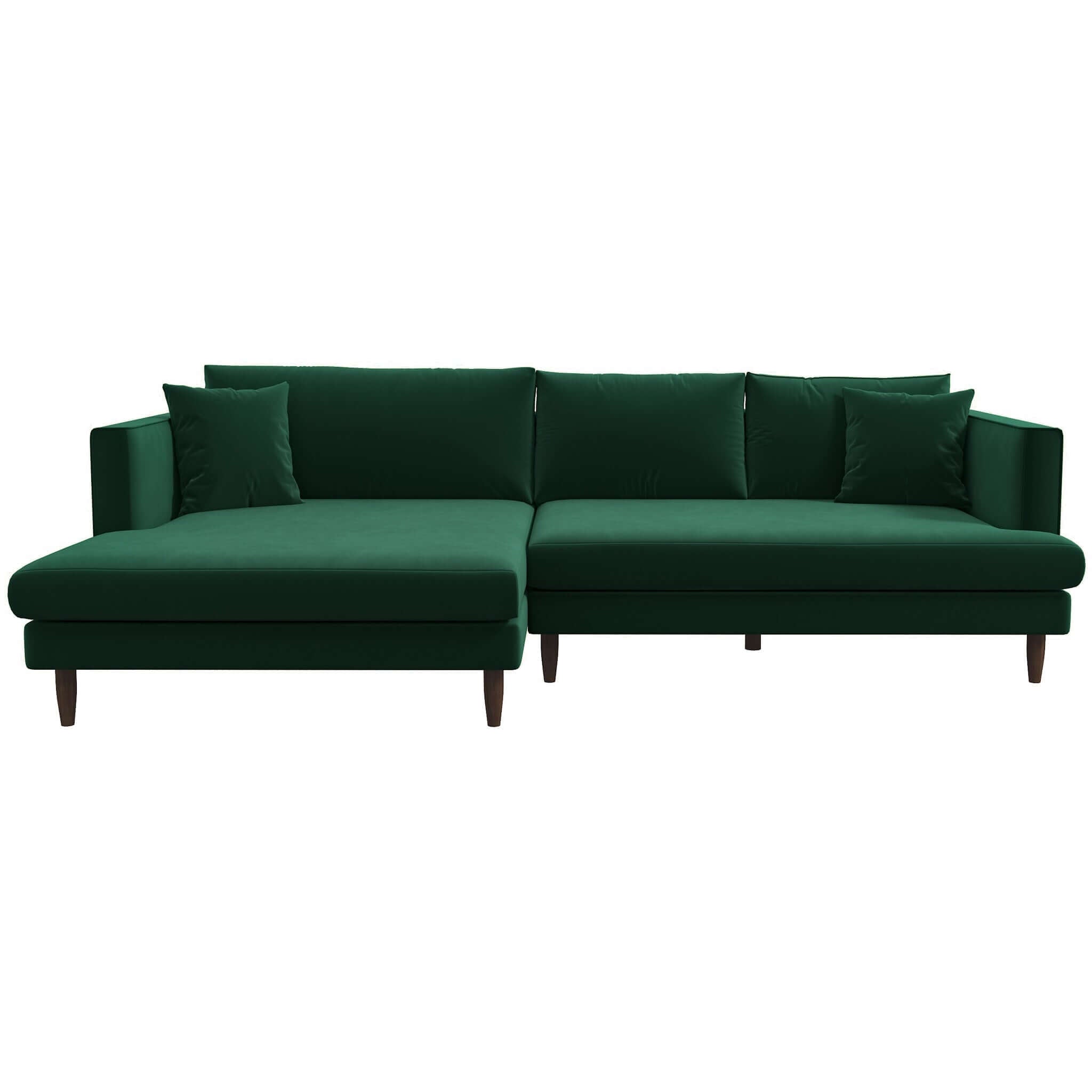 #Color_Green Velvet L-Shaped Sectional Sofa Blake Left Facing in Cream Velvet front view without background