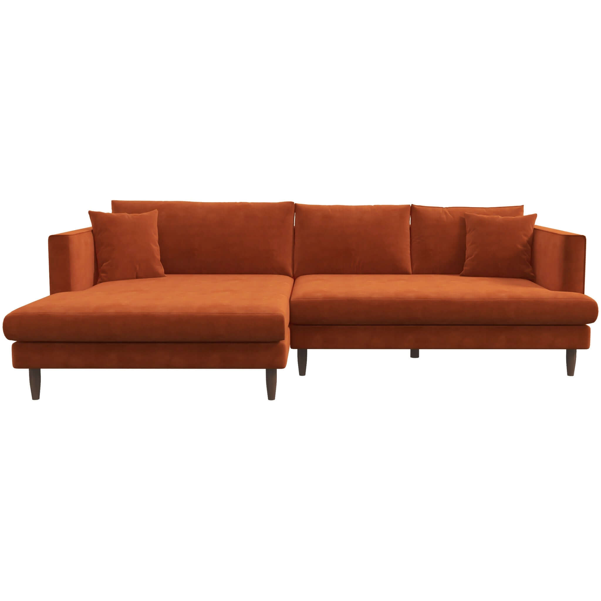 #Color_Orange L-Shaped Sectional Sofa Blake Left Facing in Cream Velvet front view without background