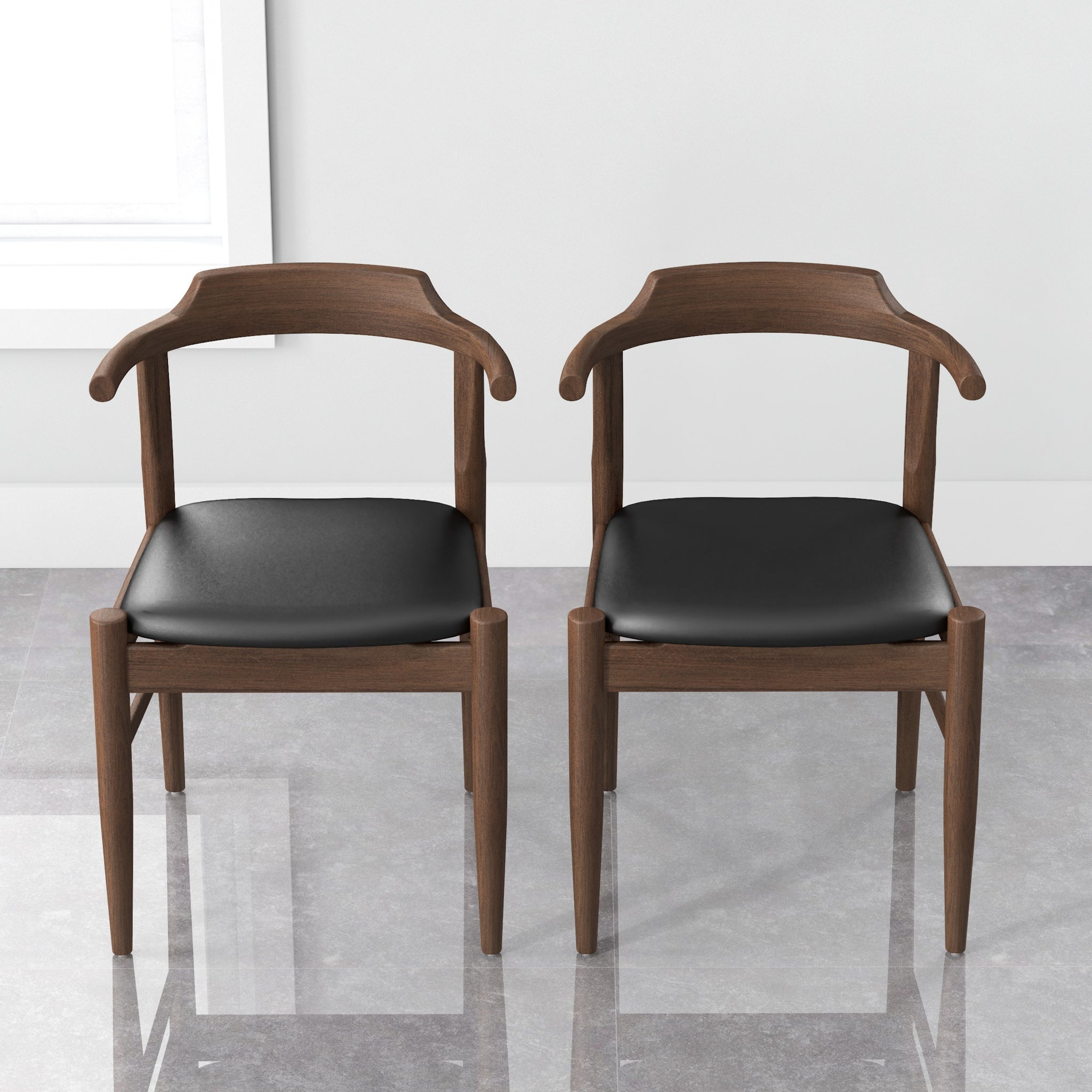 Leon Mid-Century Modern Leather Dining Chair (Set of 2)