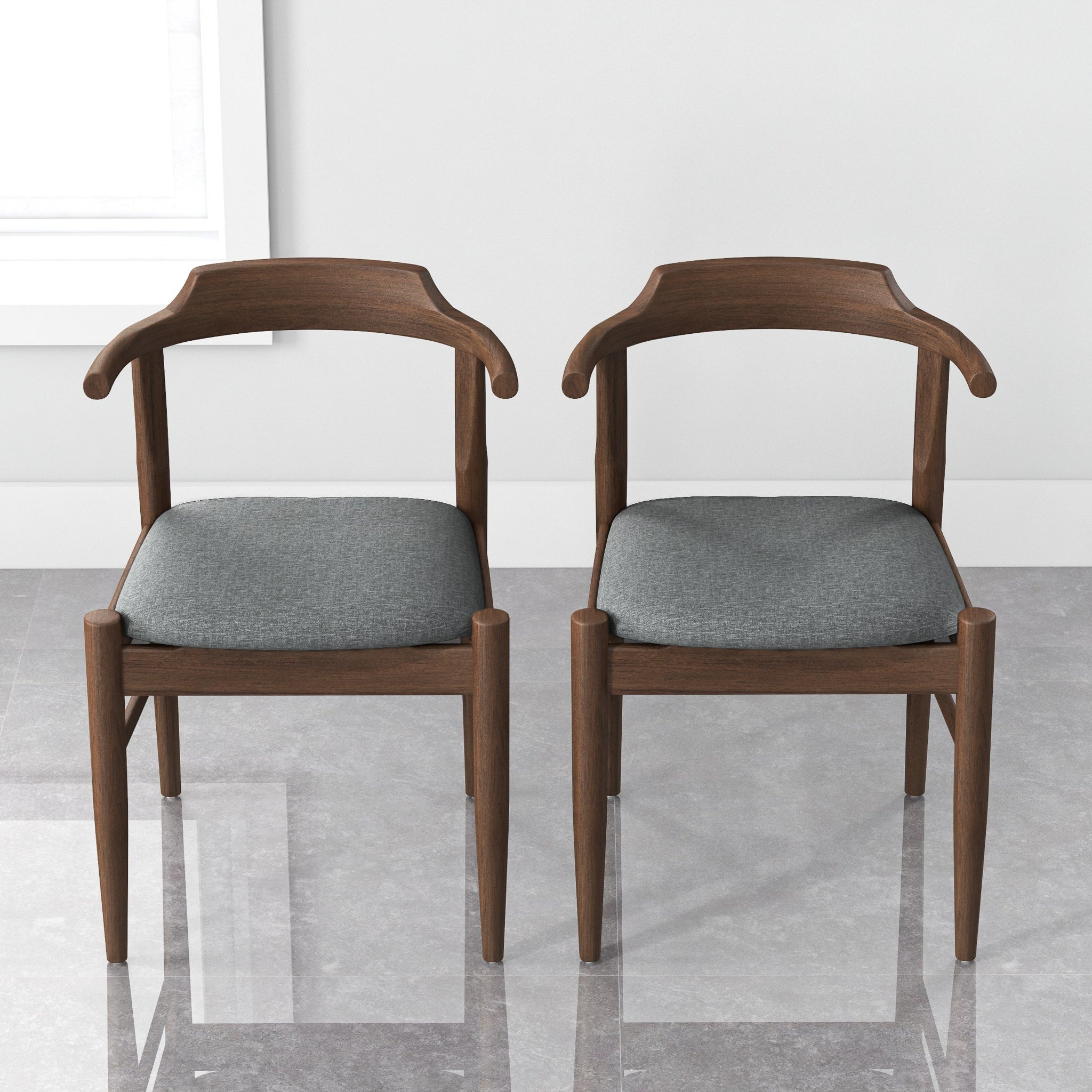 Leon Mid-Century Modern Grey Fabric Dining Chair (Set of 2)