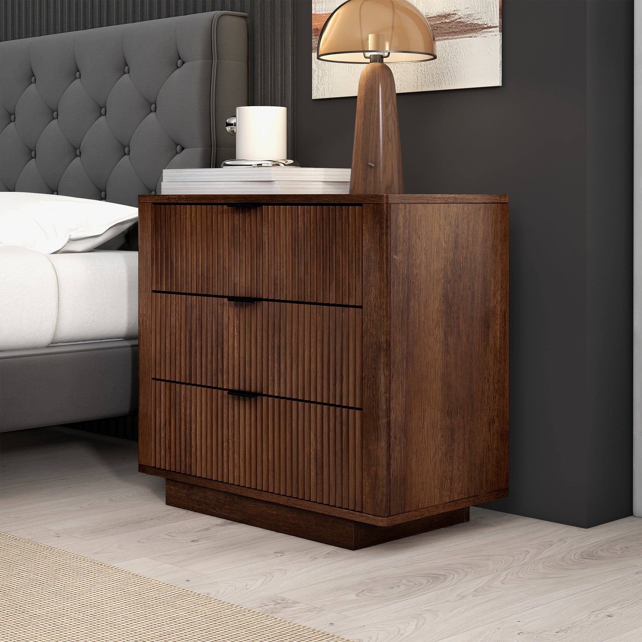 Lola Walnut Nightstand 3-Drawer