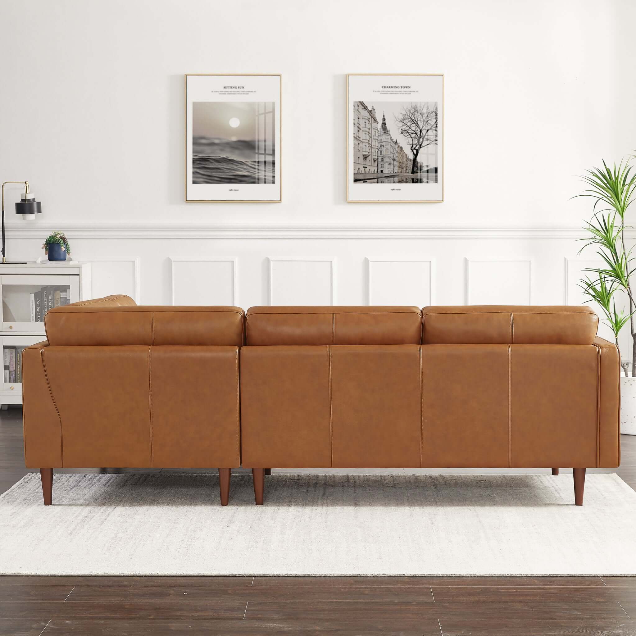 Lucco  Genuine Leather Sectional In Cognac Tan Left Facing