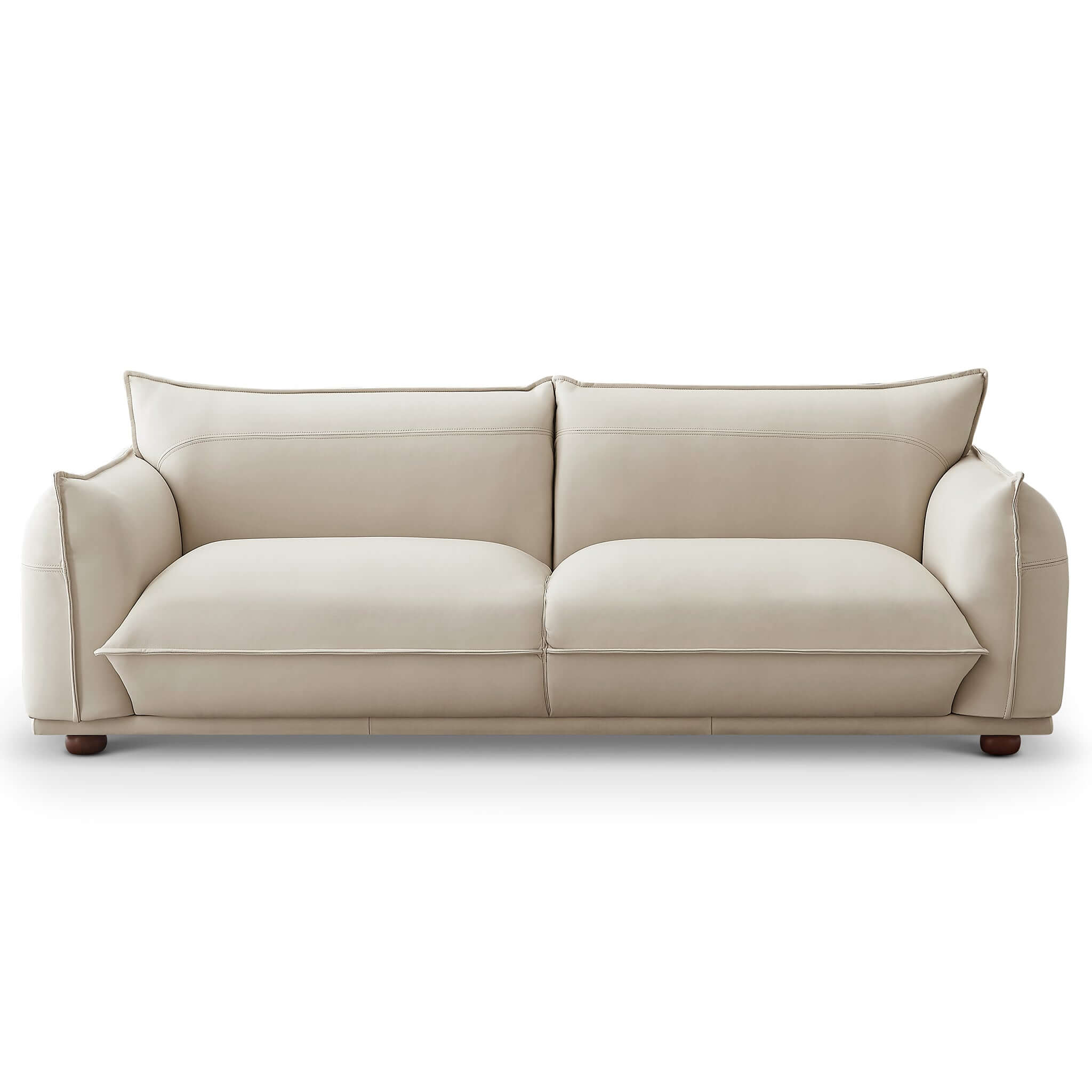 Emma Mid Century Modern Luxury Cream Leather Sofa