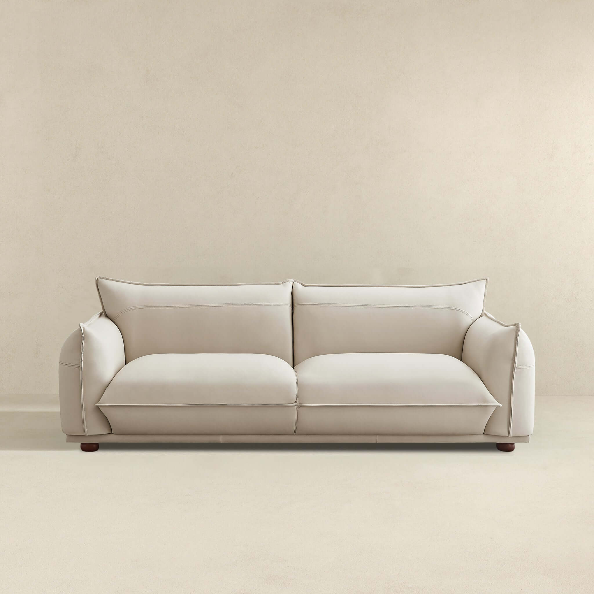 Emma Mid Century Modern Luxury Cream Leather Sofa