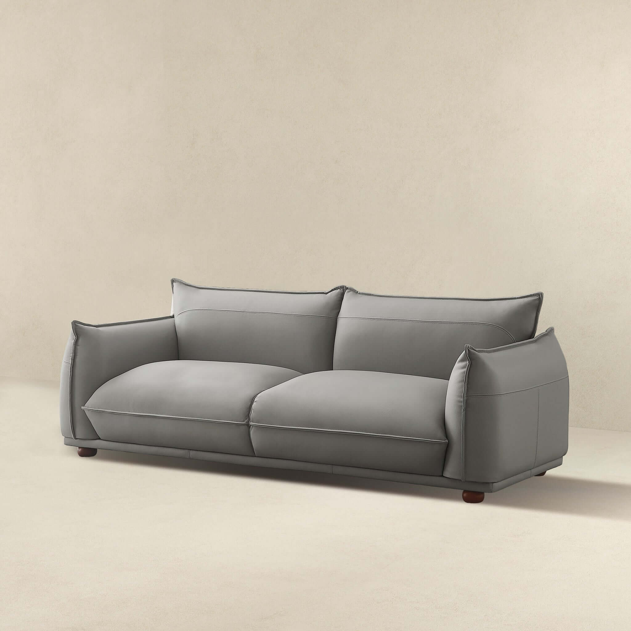 Emma Mid Century Modern Luxury Grey Leather Sofa