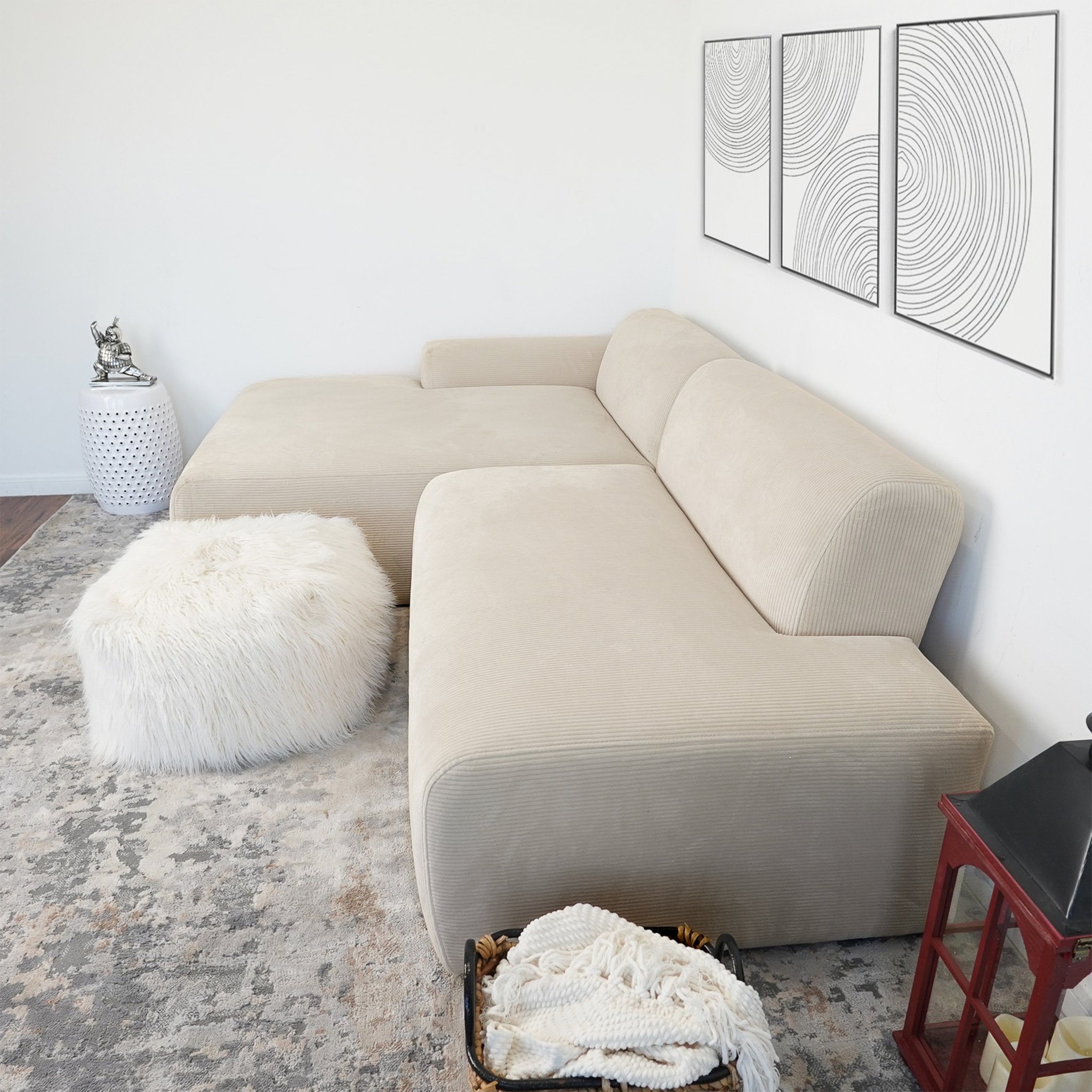 Mar Sectional Cream Velvet Sofa(Left Facing)