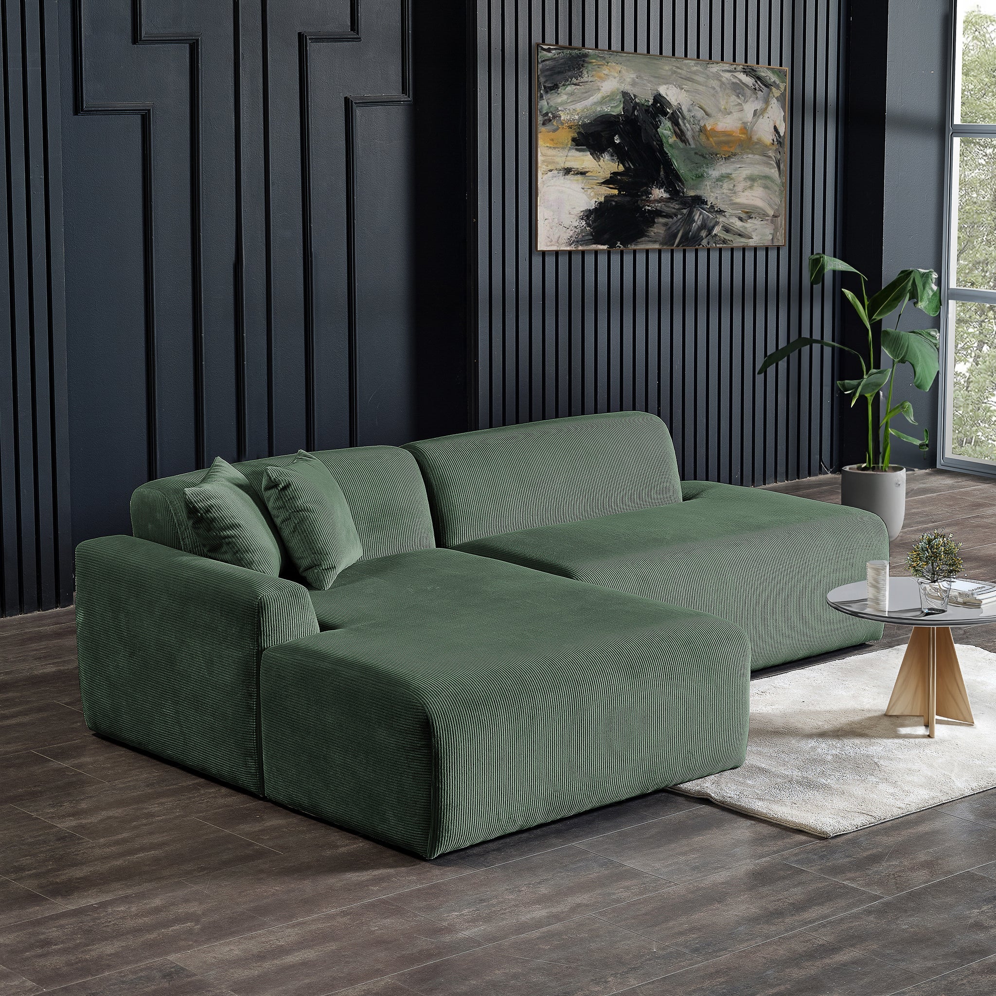 Mar Sectional Green Velvet Sofa (Left Facing)