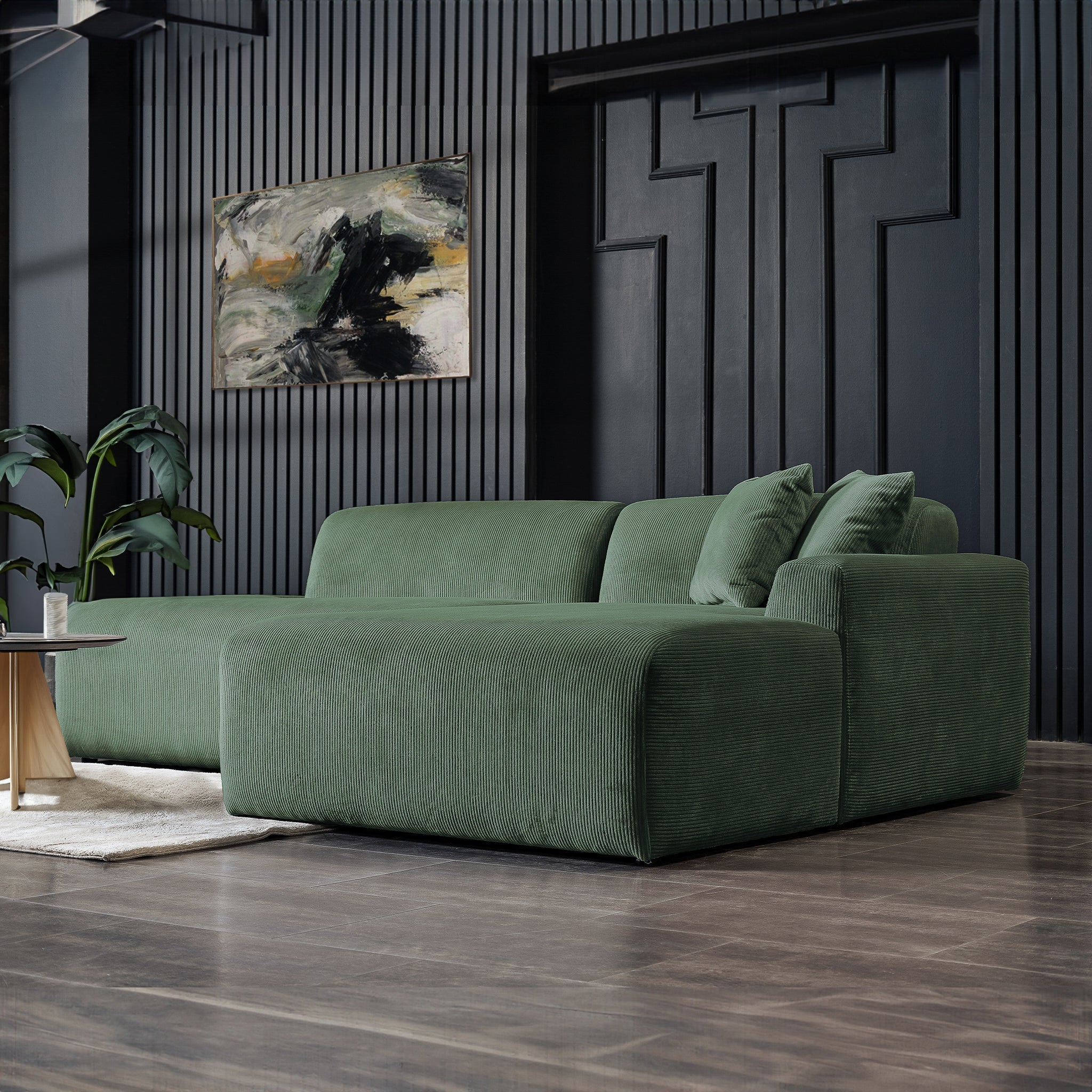 Mar Sectional Green Corduroy Sofa (Right Facing)