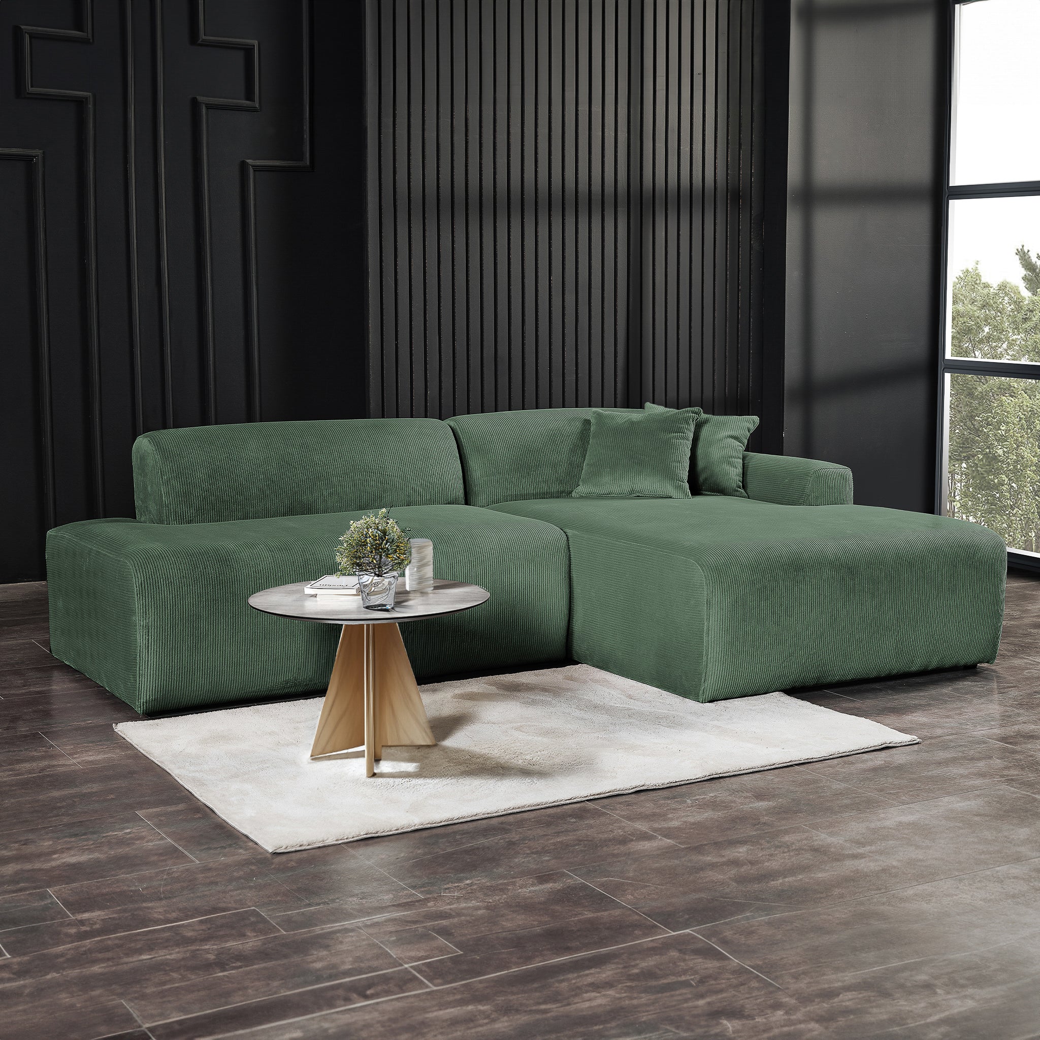 Mar Sectional Green Velvet Sofa (Right Facing)