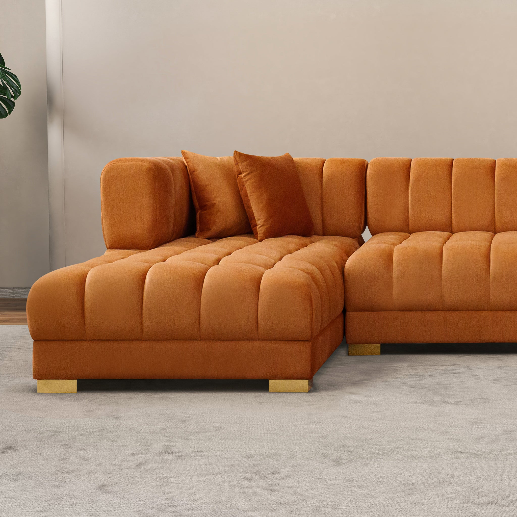 Marlow Cognac Velvet U Shape Corner Sofa