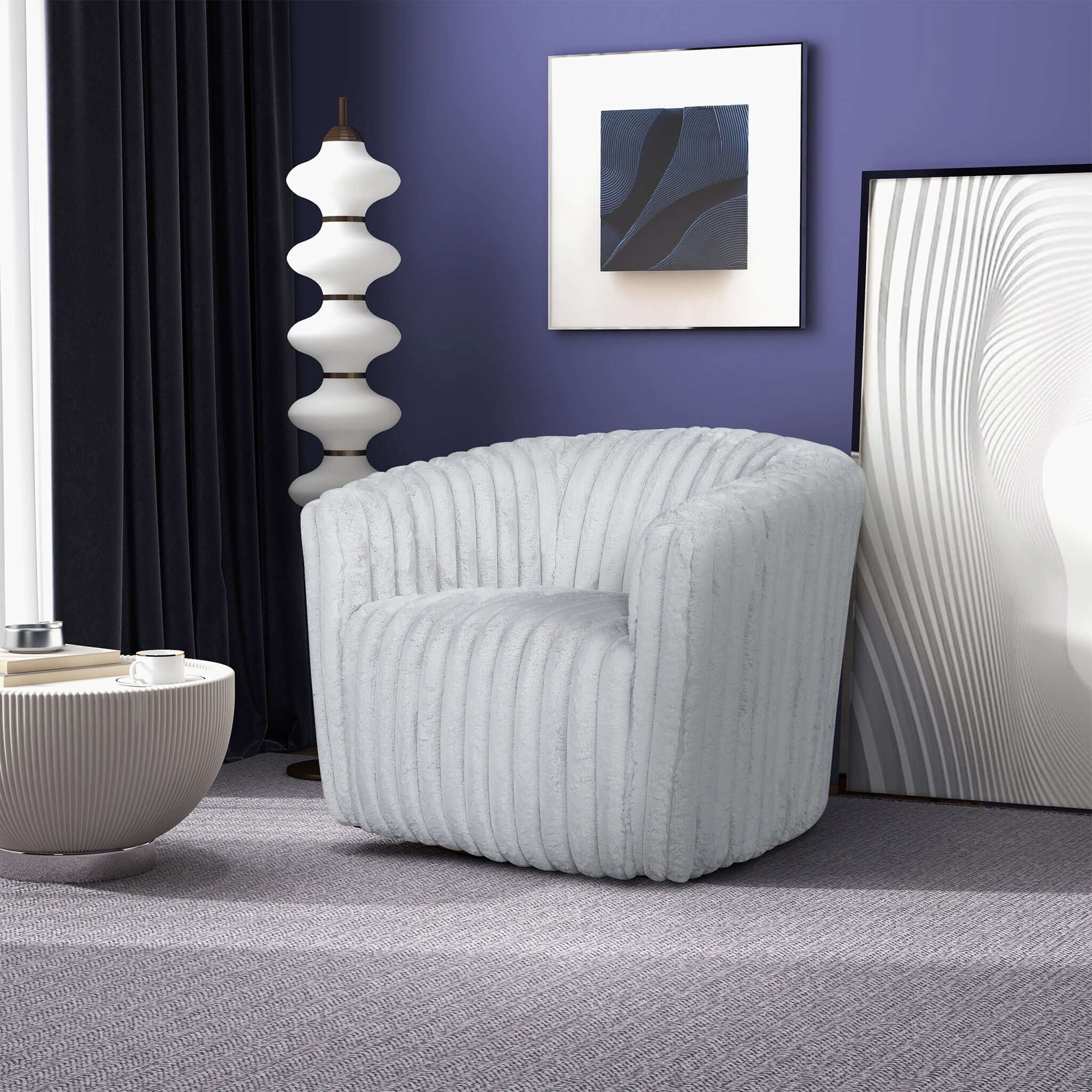 Mira Light Grey Soft Plush Fabric Swivel Chair