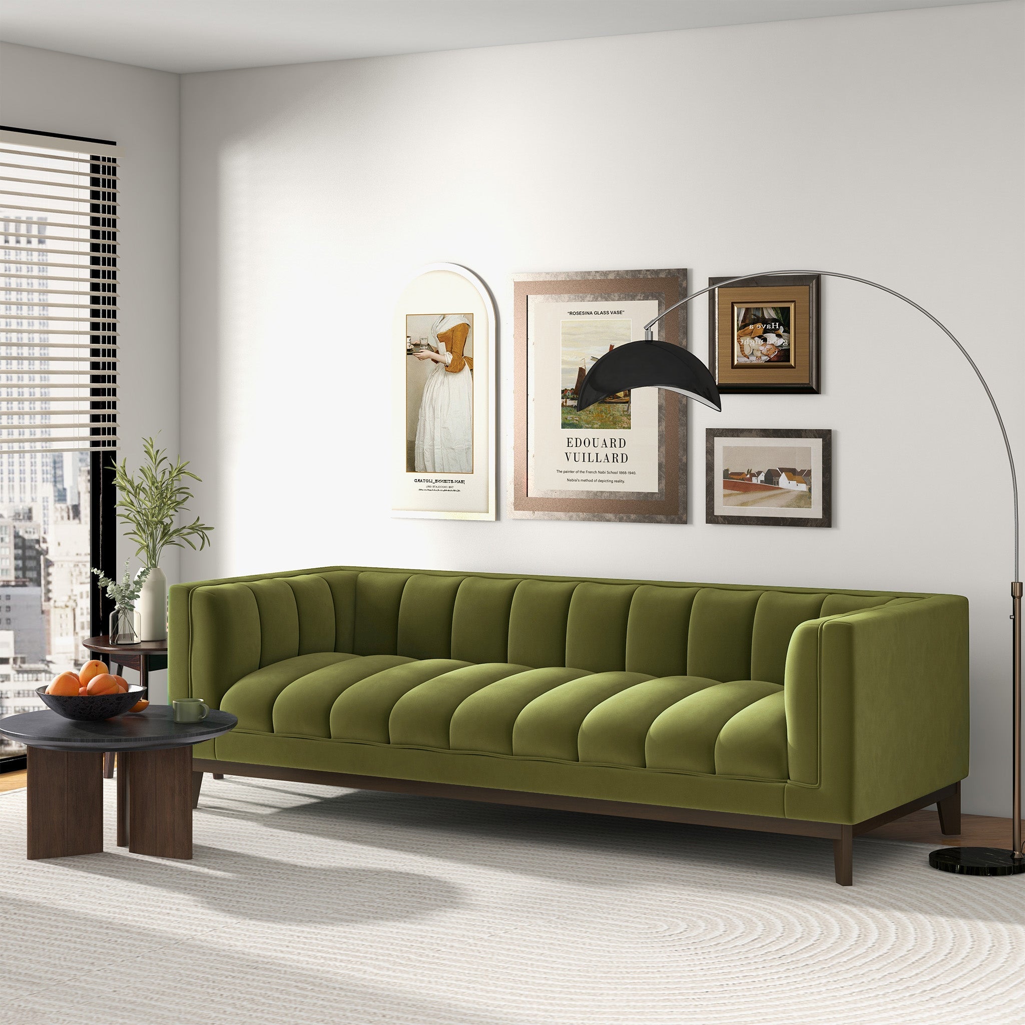 Melissa Mid-Century Green Velvet Modern Sofa