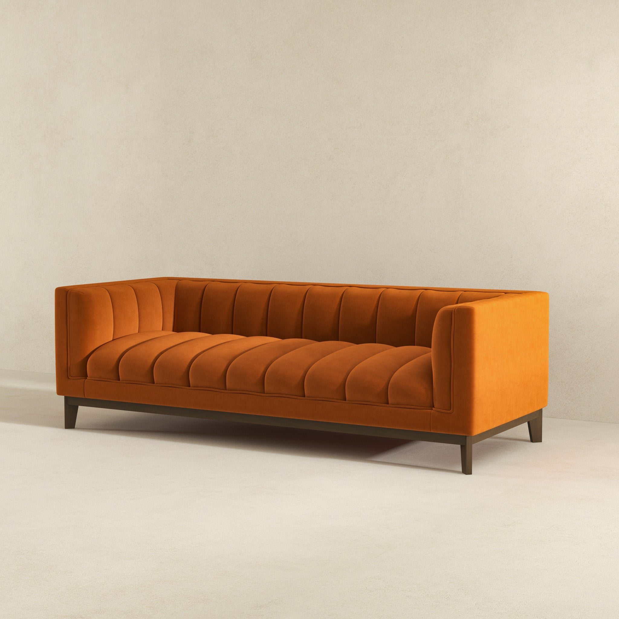 Melissa Mid-Century Orange Velvet Modern Sofa