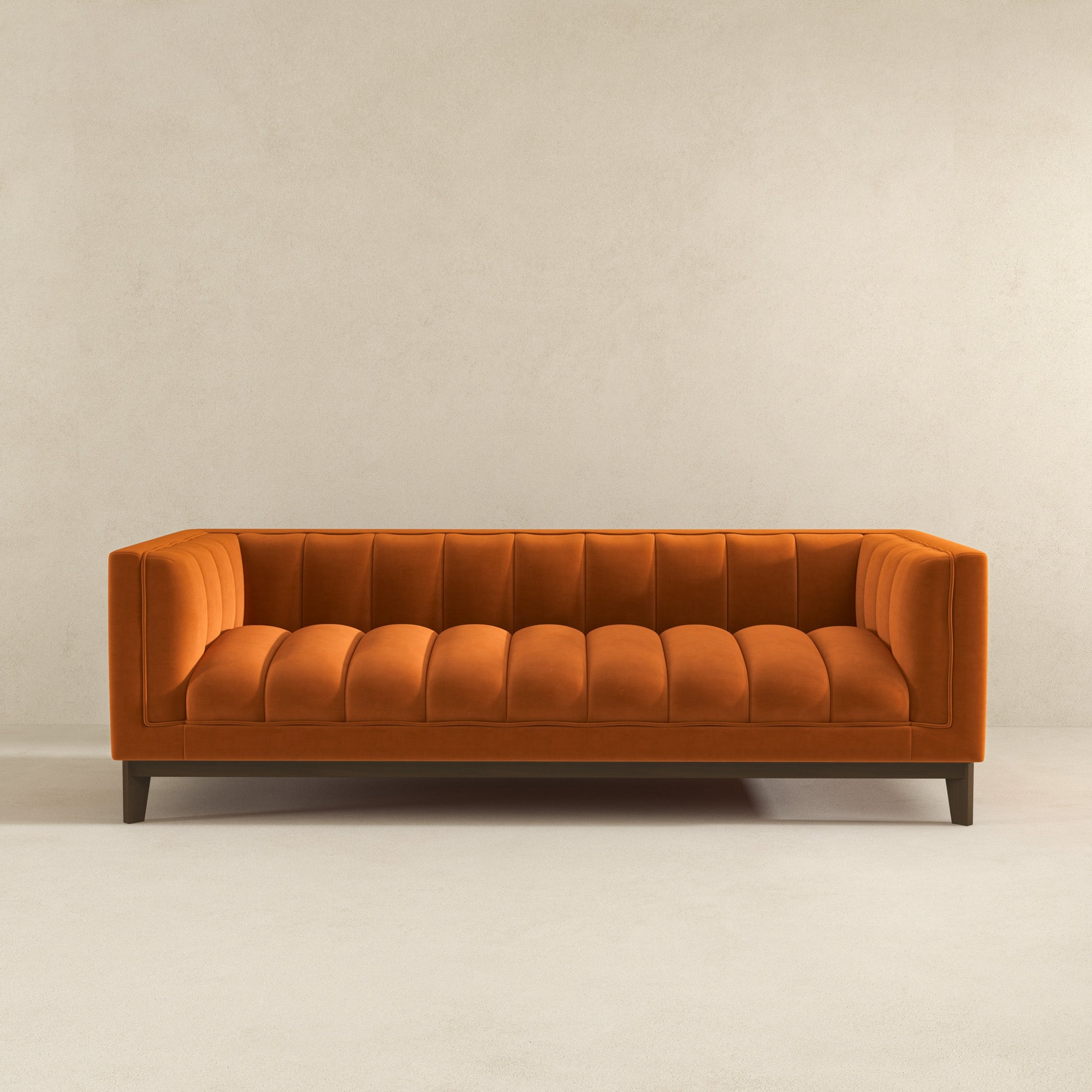 Melissa Mid-Century Orange Velvet Modern Sofa